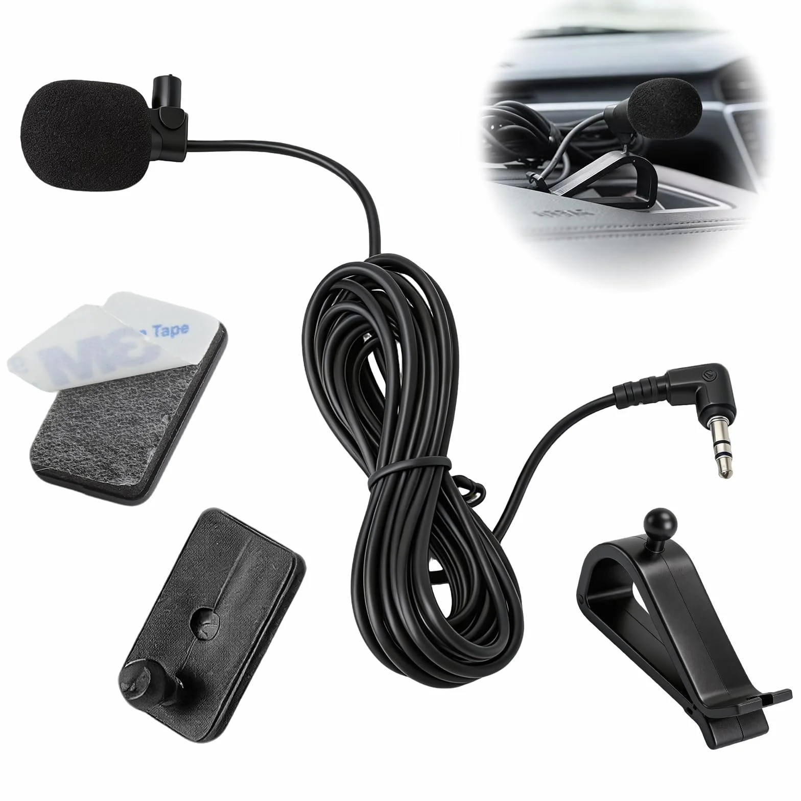 HENGBIRD Mikrofon samochodowy z kablem 3 m, jack 3,5 mm, zewnętrzny mikrofon samochodowy do Sony JVC Kenwood Jensen Alpine radio samochodowe nawigacja laptop odtwarzacz stereo, z zaciskiem U i