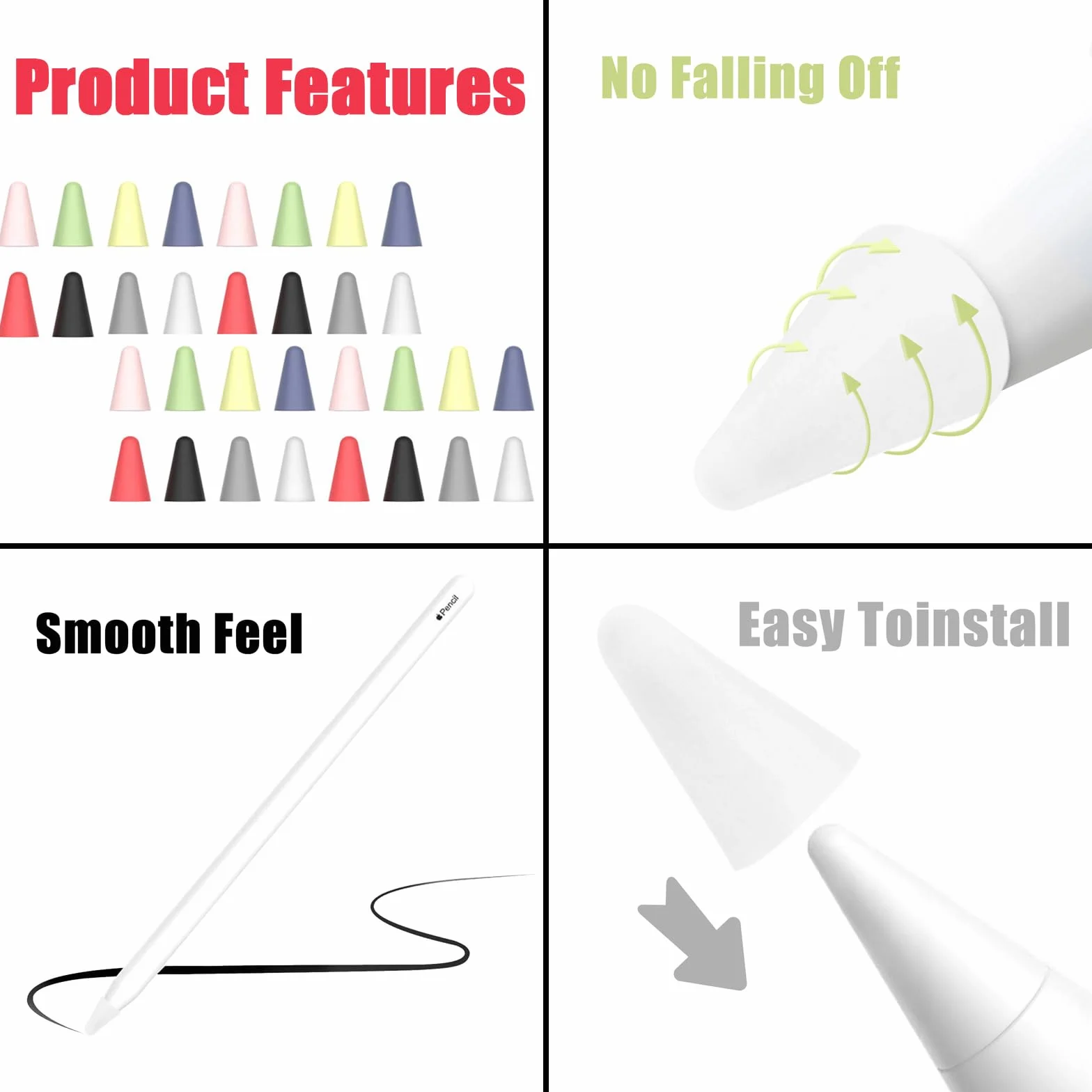 Silikonowe etui na końcówki rysika, 32 szt., kompatybilne z Apple Pencil Tips, ochraniacz do bezgłośnego rysowania, uniwersalny rysik, akcesoria do Apple Pencil 1., 2. generacji, białe, 32 szt