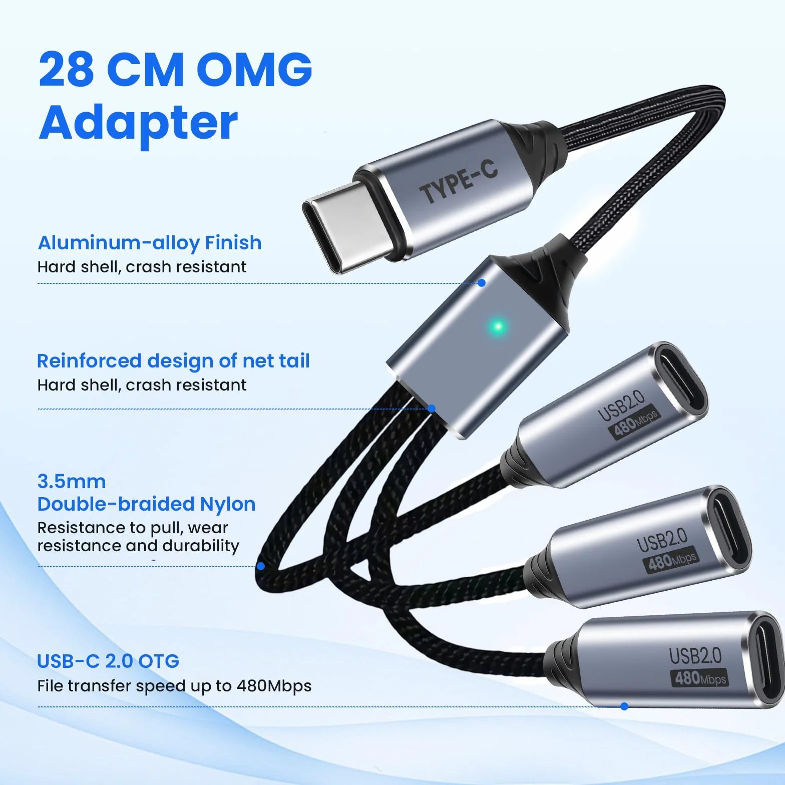 Rozdzielacz USB C, 3-portowy z adapterem USB do przesyłania danych, rozdzielacz USB-C do ładowania, męski na żeński kabel typu C, kompatybilny ze smartfonem, komputerem, pendrivem, klawiaturą