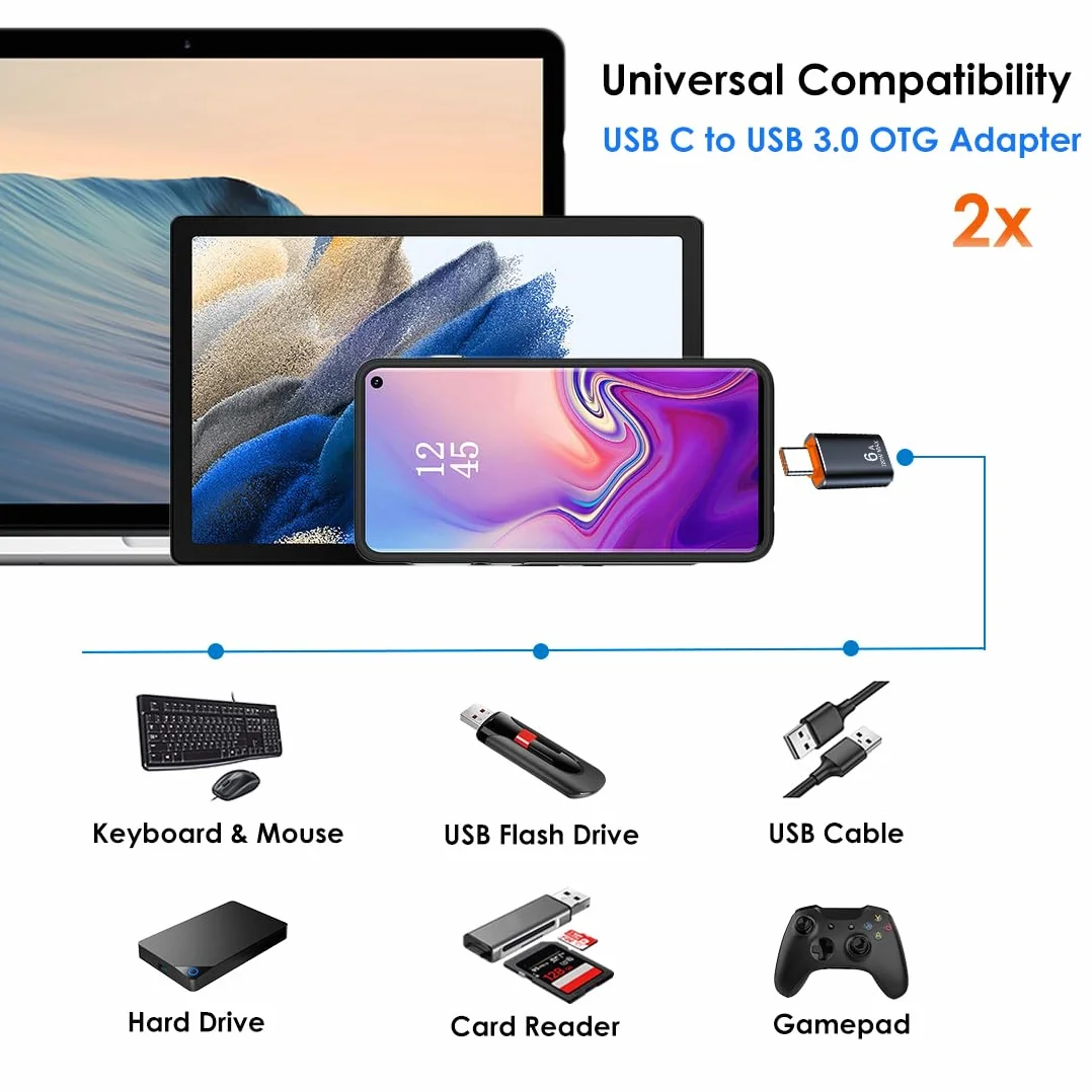 Adapter USB na USB C 4-pak, USB A 3.0 żeński na USB C męski OTG adapter x2, USB C żeński na USB męski adapter x2, Kompatybilny z MacBook, iPhone 17/16/15, iPad, Samsung Galaxy, Smartfonami, Tabletami