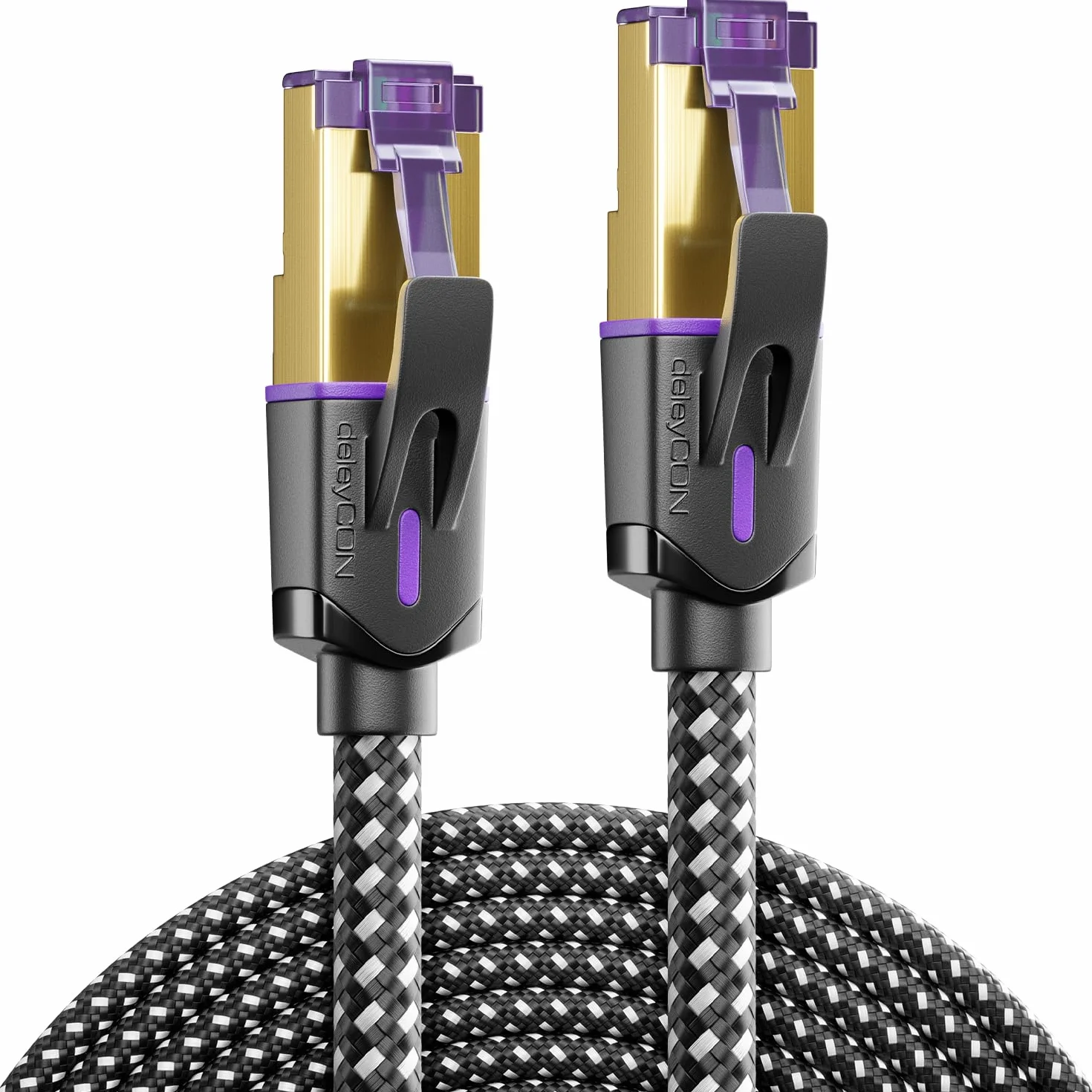 deleyCON 2m CAT7 Kabel Krosowy Nylonowy (10 Gbit/s, Ekranowanie S/FTP, Miedziany) Gigabit Sieciowy Ethernet Kabel RJ45 Wtyczka POE CAT 7 LAN do PC PS5 Routera Modemu TV Switch Laptop - Schwarz