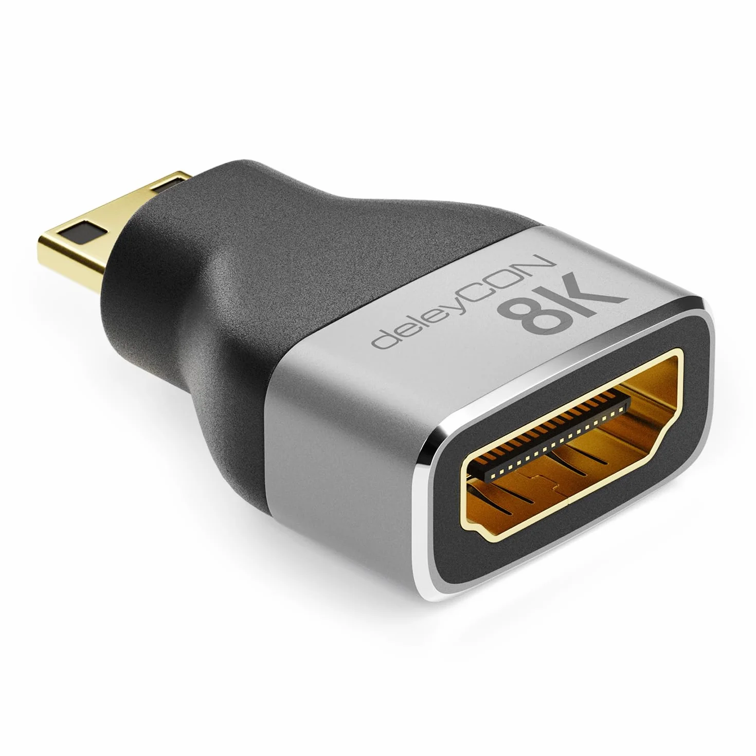 deleyCON Adapter Mini HDMI 8K@60Hz 4K@120Hz UHD Aluminium HDMI 2.1 48 Gb/s Szary Czarny