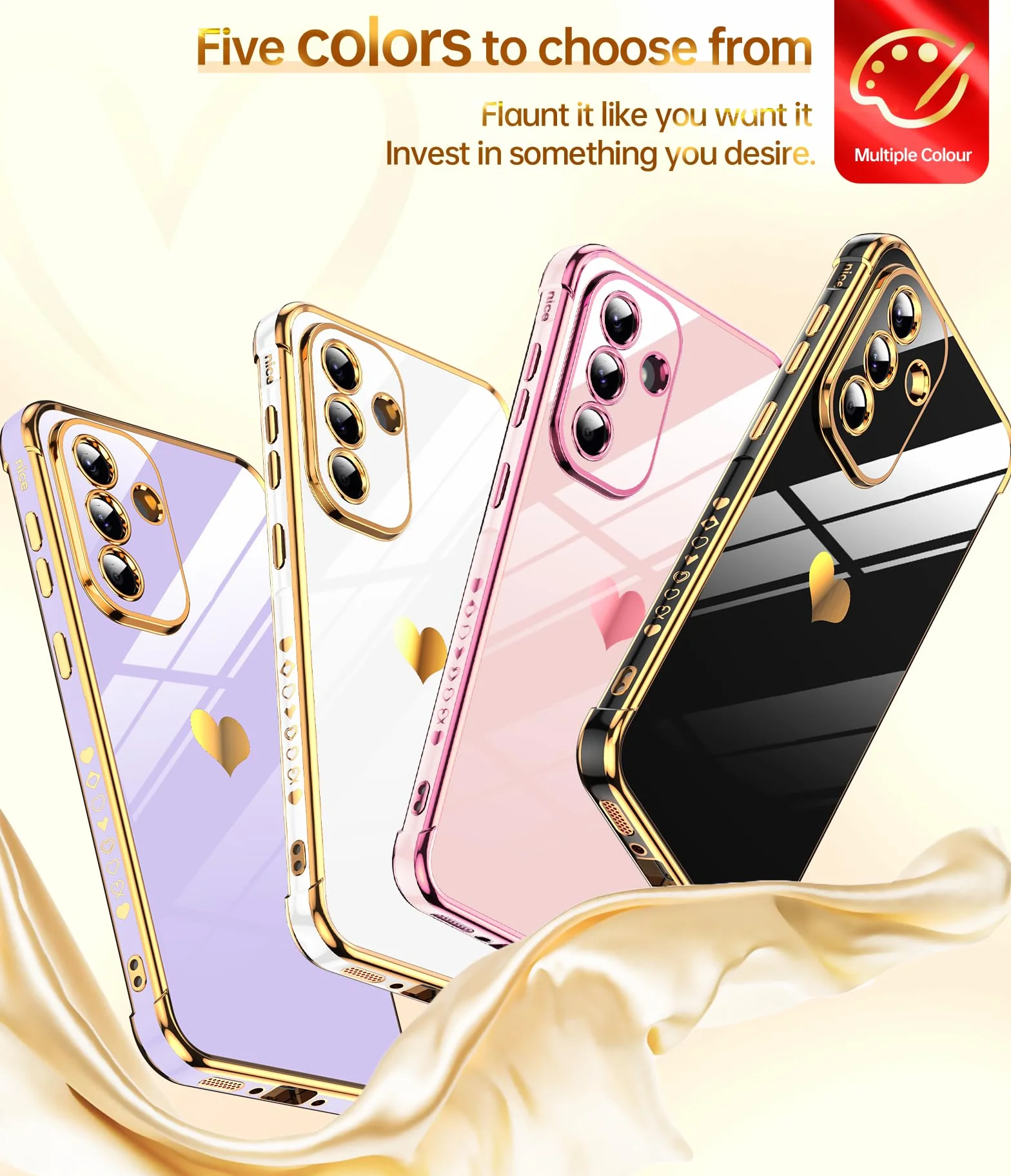 LeYi Etui do Samsung Galaxy A56 5G etui ze szkła hartowanego [2 paczki], miłość serce zderzak miękki silikon TPU cienki futerał ochronny na aparat do Samsung A56 kobiety, fioletowy