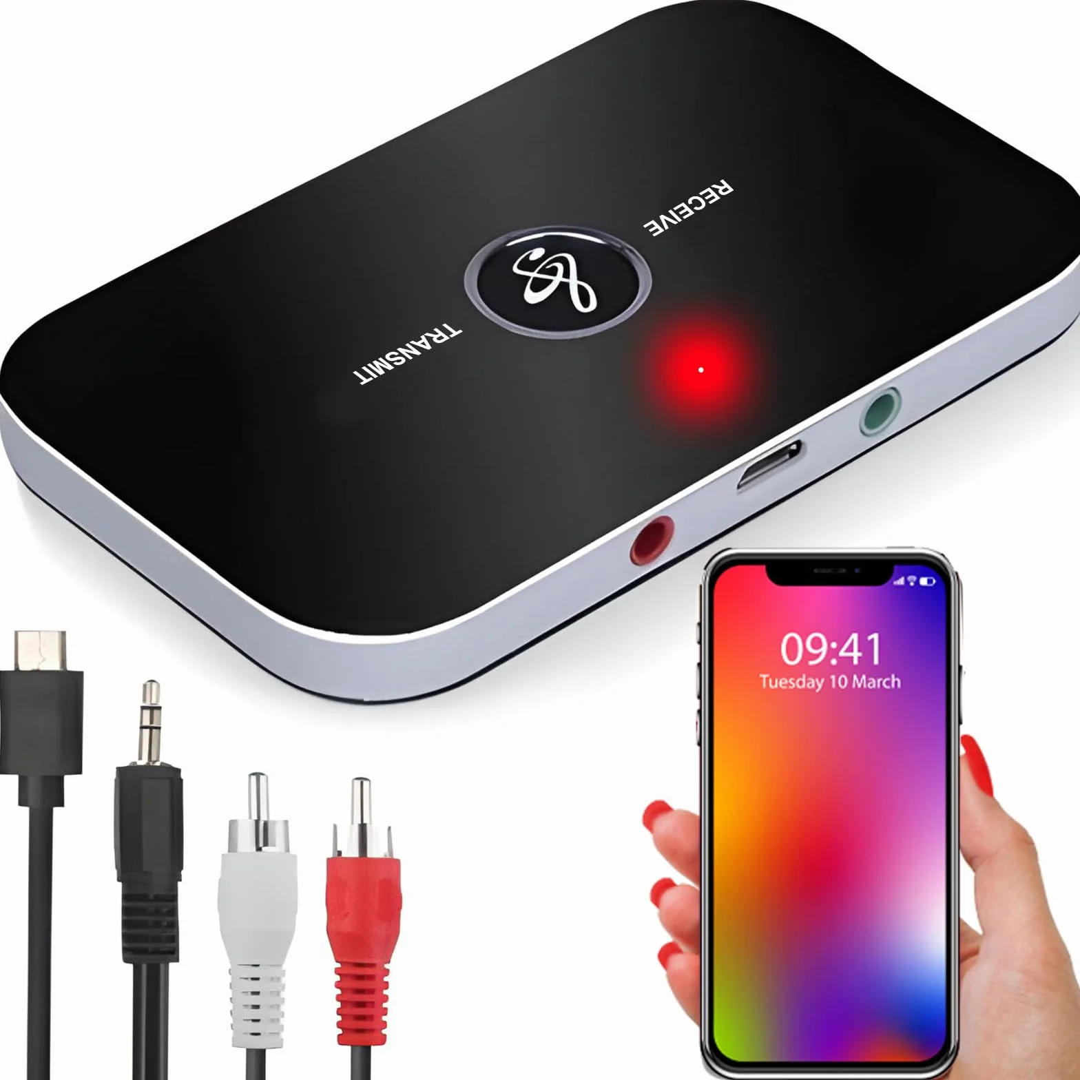 Retoo Transmiter Bluetooth Adapter Odbiornik MP3 2 w 1 Bezprzewodowy nadajnik-odbiornik Kabel AUX 3,5 mm aptX Niski czas oczekiwania dla MP3 Głośnik HiFi TV PC System stereo Czarny