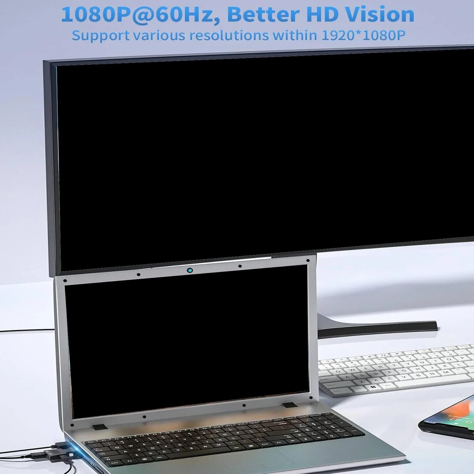 Adapter VGA na HDMI, Konwerter Interfejsu Multimedialnego VGA na HD z Portem Audio 3,5 Mm, Aktywny Męski Konwerter VGA na żeńskie HDMI 1080P, Obsługuje synchronizację Dźwięku i
