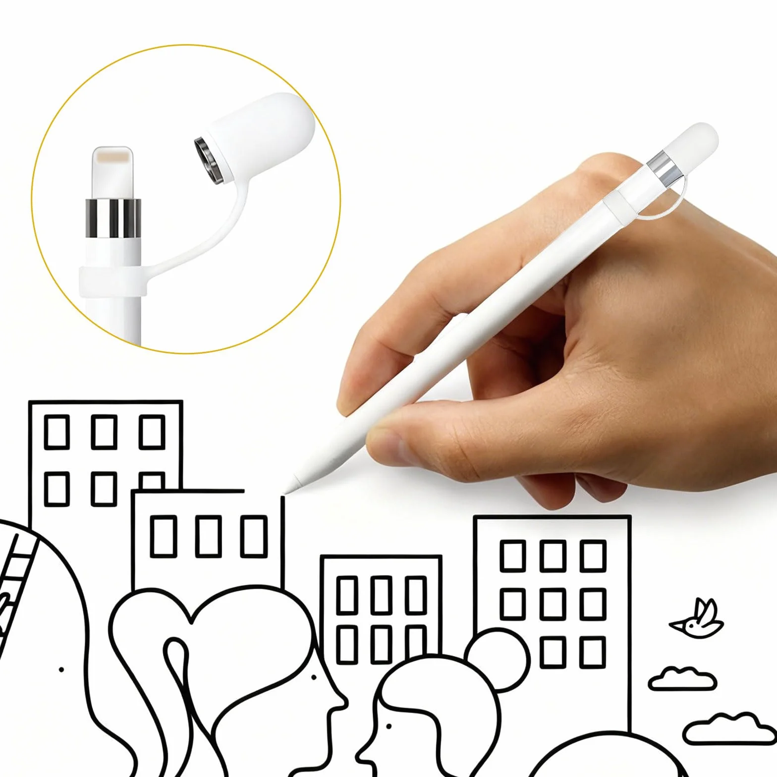 Magnetyczna nasadka zamienna i adapter do ładowania zestaw do Apple Pencil, silikonowa nasadka ochronna z adapterem Tether, kompatybilna z iPad Pencil 1. generacji