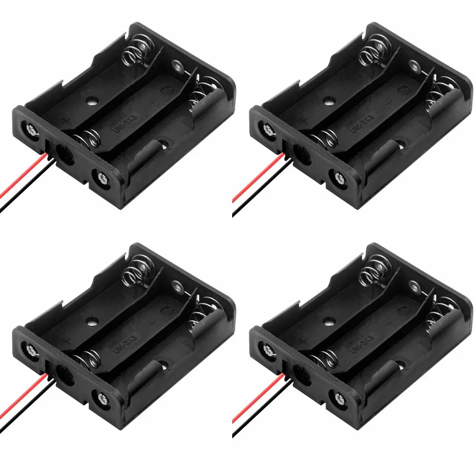 4-częściowy czarny plastik 3 x 1,5 V (4,5 V) uchwyt baterii AA pudełko do przechowywania baterii pudełko z przewodem