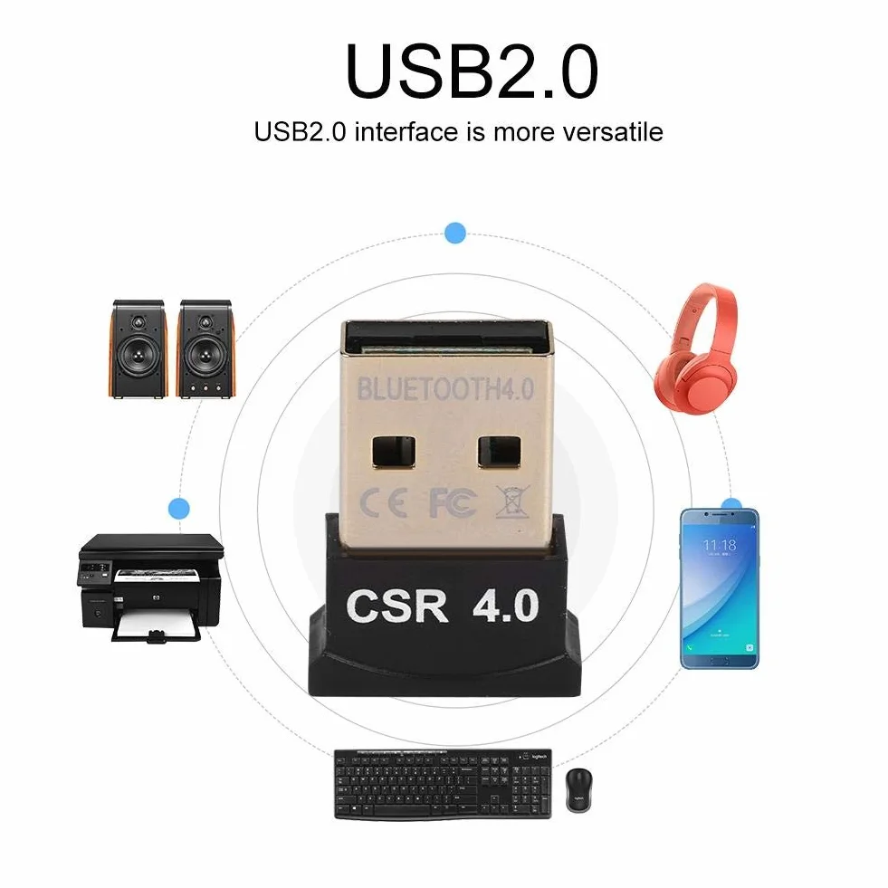 ASHATA Adapter Bluetooth USB, CSR4.0 USB Dongle Stick Adapter USB Dongle Receiver, bezprzewodowy adapter USB do komputera, zestawu słuchawkowego, drukarki itd.