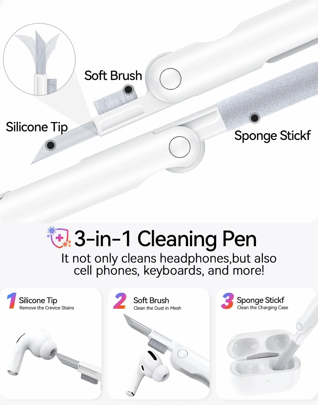 4 pary zamiennych silikonowych końcówek do słuchawek AirPods Pro 2 & 1,z otworem do redukcji hałasu i pyłoszczelną siatką, w zestawie z kompletem do czyszczenia i pudełkiem (XS/S/M/L-Biały)