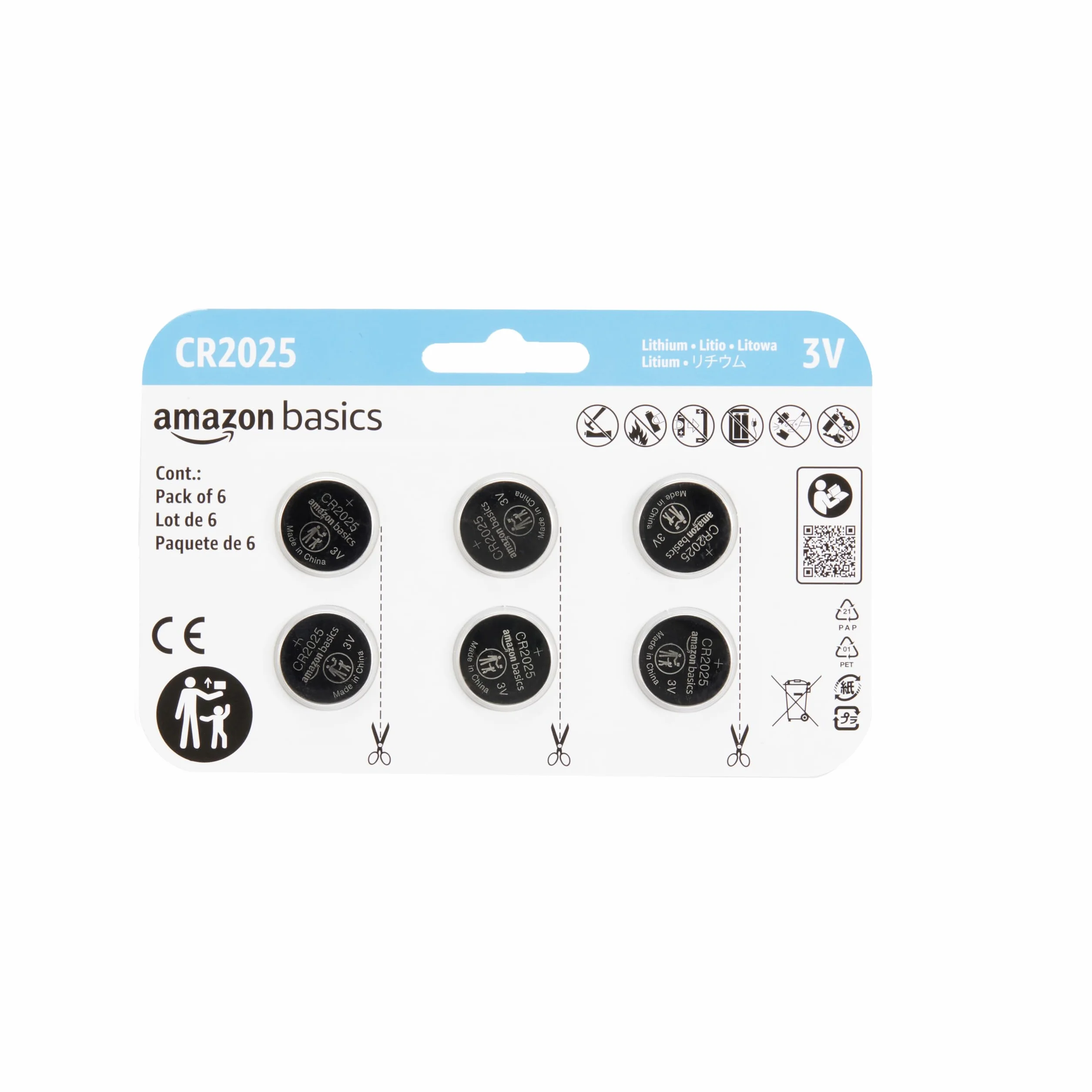 Amazon Basics CR2025 Bateria Litowa 3V Zestaw 6 sztuk