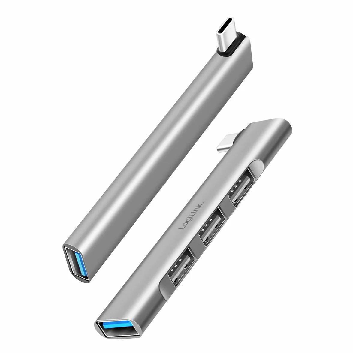 LogiLink UA0437 - ultracienki 4-portowy hub USB (złącze USB-C) z aluminium o mocy do 18 W, porty: 1 x USB 3.0 Typ-A, 3 x USB 2.0 Typ-A