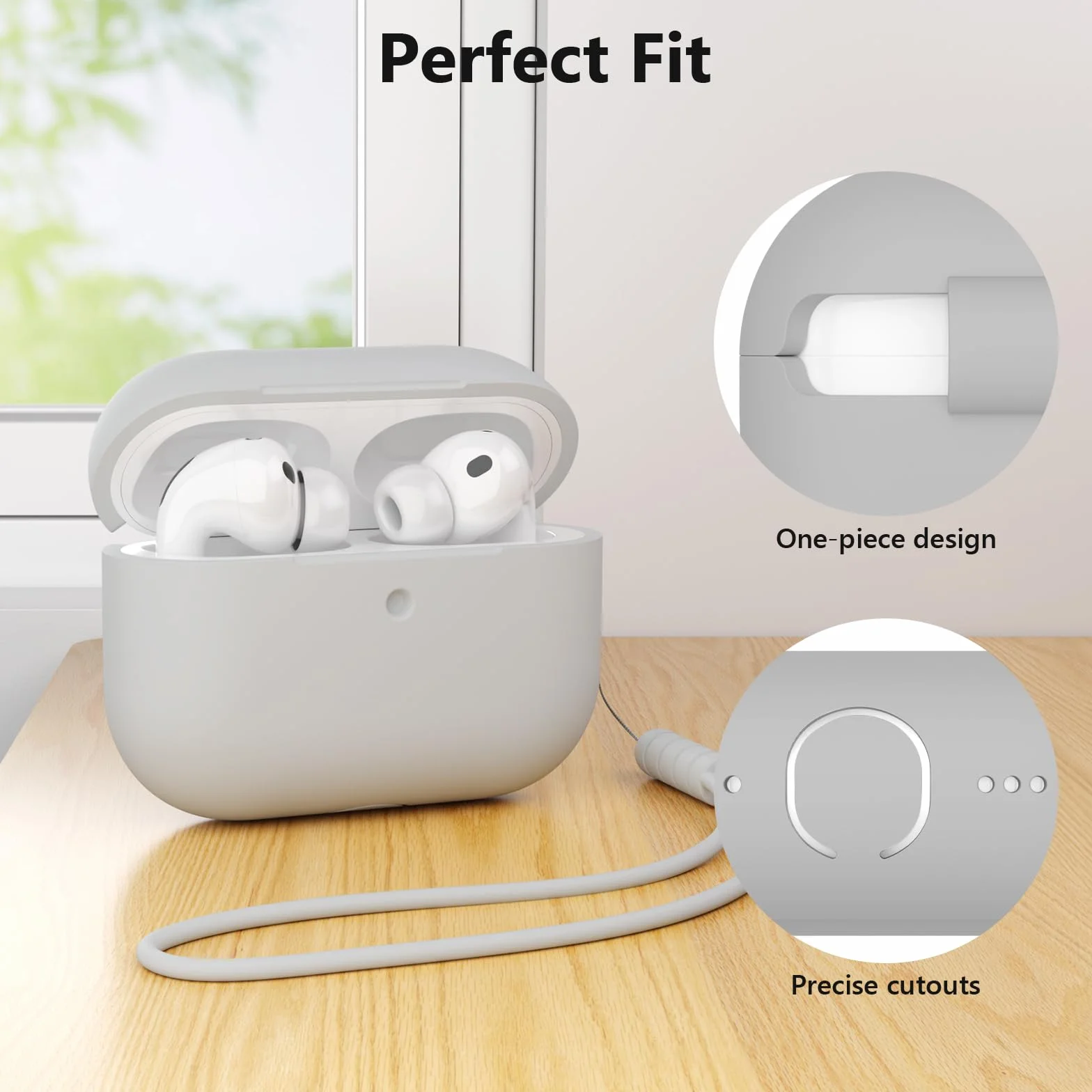 Etui kompatybilne z AirPods Pro 3, odporne na wstrząsy, odporne na upadki, odporne na zarysowania, silikonowe etui do AirPods Pro 3. generacji, z zestawem do czyszczenia i smyczą, szare