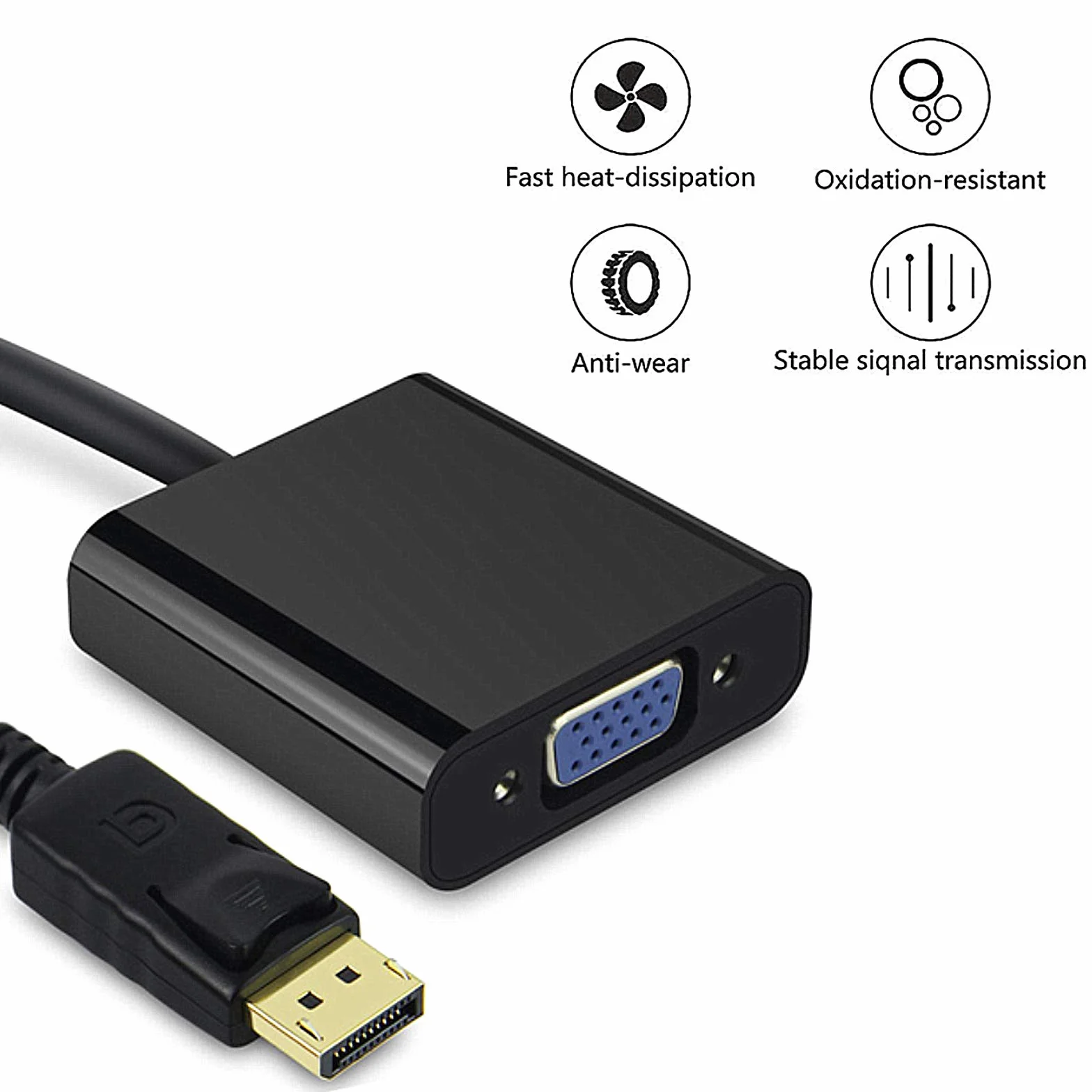 Jsdoin DisplayPort na VGA, 1080P pozłacany adapter DP na VGA (męski na żeński) kompatybilny z Lenovo, Dell, HP, ASUS
