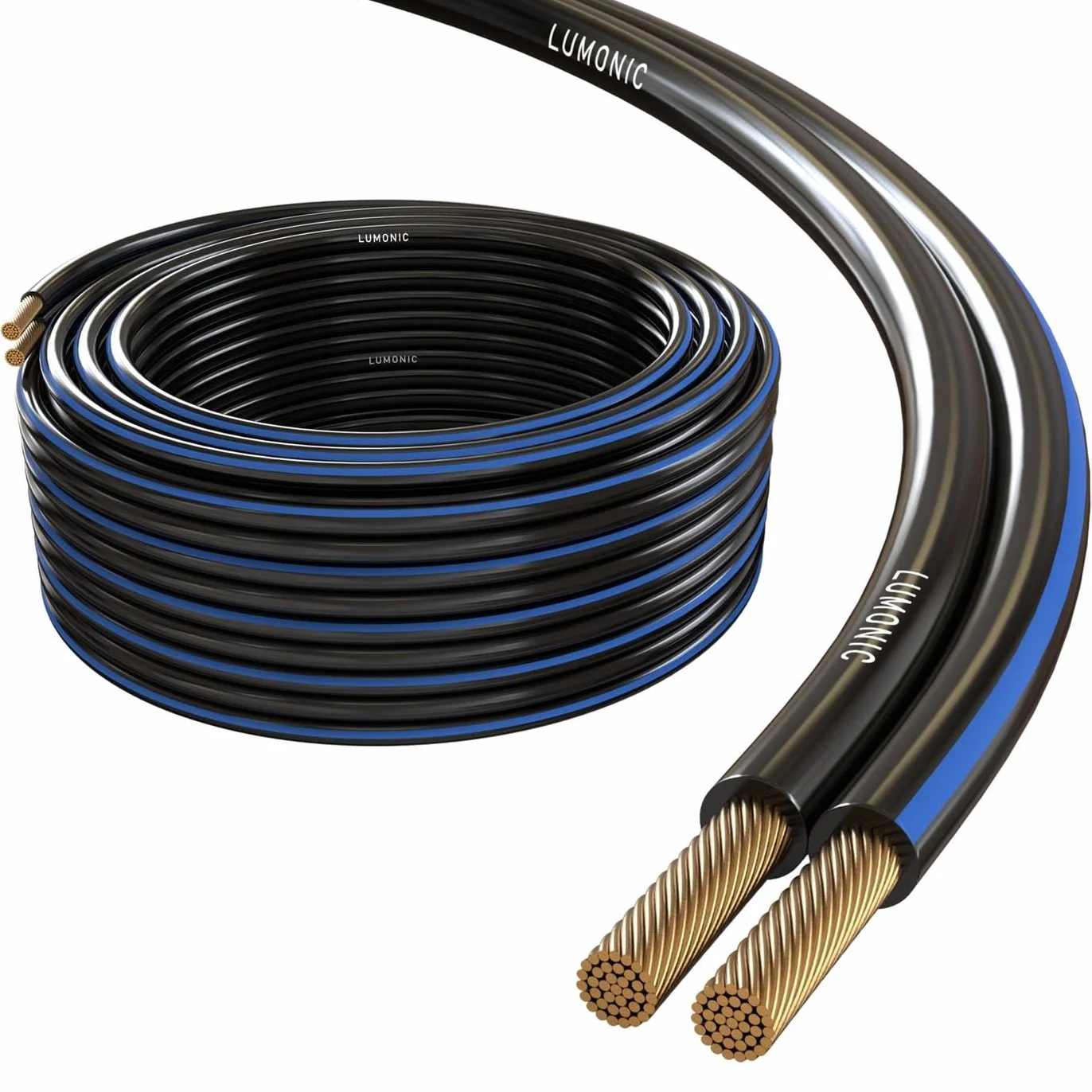 Lumonic Kabel glosnikowy | 5m Czarny | 2x 2,5mm² CCA | Niebieskie oznaczenie Kabel glosnikowy HiFi | Podwójna linia audio