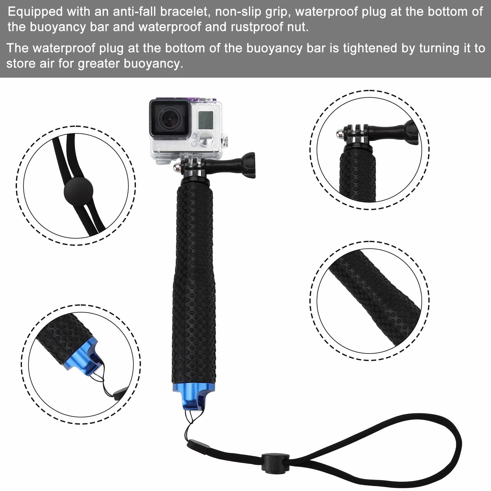 Drążek teleskopowy, kijek do selfie do kamery Gopro, Selfie Stick Action Cam, 19 drążków przedłużających, statyw jednonożny do GoPro Hero 12/11/10/9/8/7 DJI Osmo Action Black SJCAM Xiaomi