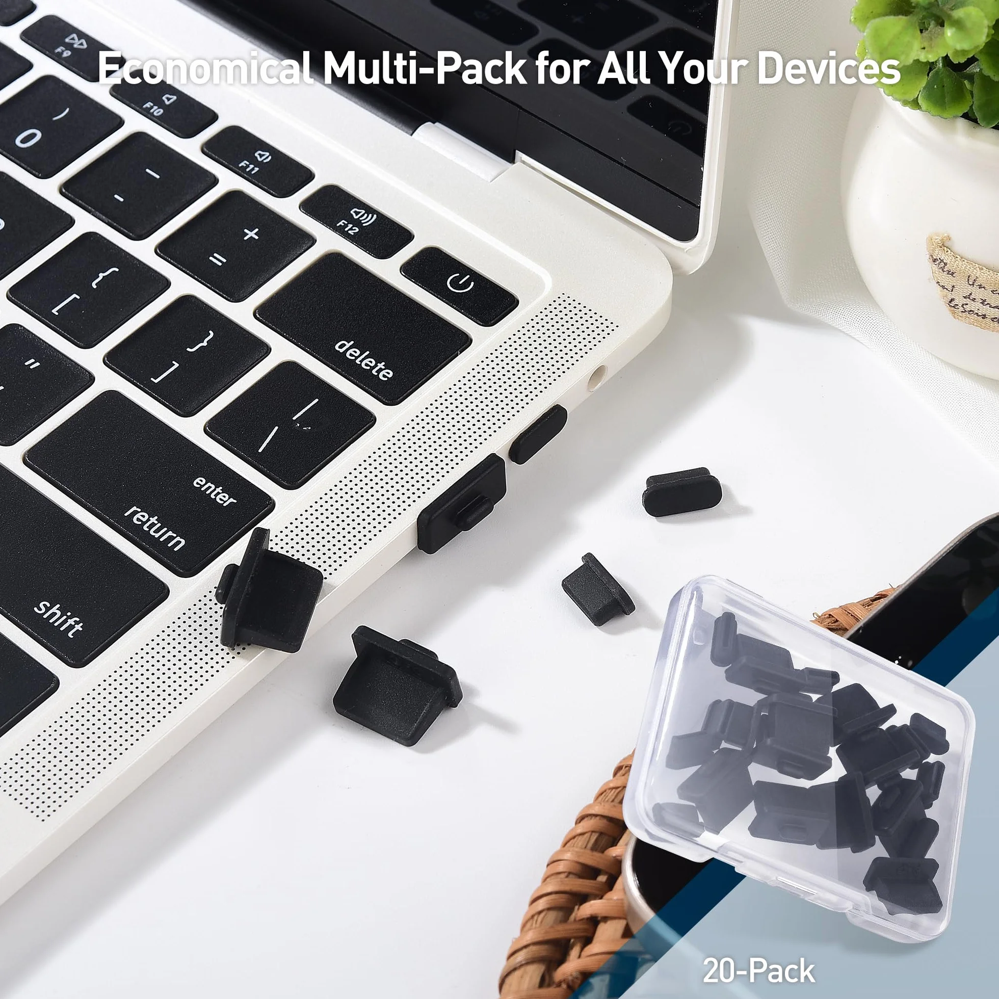 Cable Matters Zestaw wielofunkcyjny Pokrywy na porty USB-C i USB - 10x Pokrywy na port USB-A i 10x Pokrywy na port USB C w kolorze czarnym (Pokrywa antykurzowa USB, Czapki USB C, Pokrywa antykurzowa