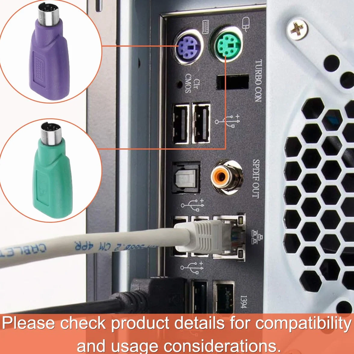 PS/2 na USB A męski na żeński adapter do klawiatury PS2 Jack na USB A wtyczka do myszy i klawiatury, 4 szt
