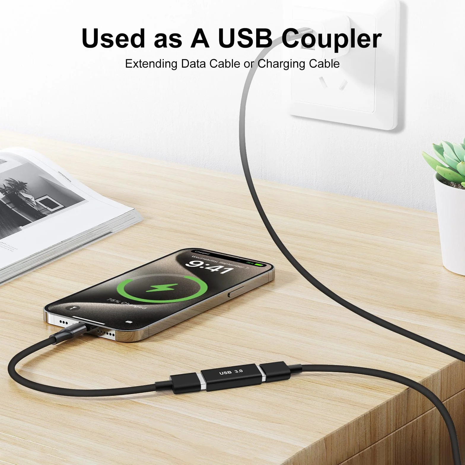 Złącze USB 3.0 Adapter USB A 3.0/3.1 męski na żeński, złącze kablowe typu A 3.0 żeński do żeńskiego, do podłączenia końcówek USB, złącze przedłużające