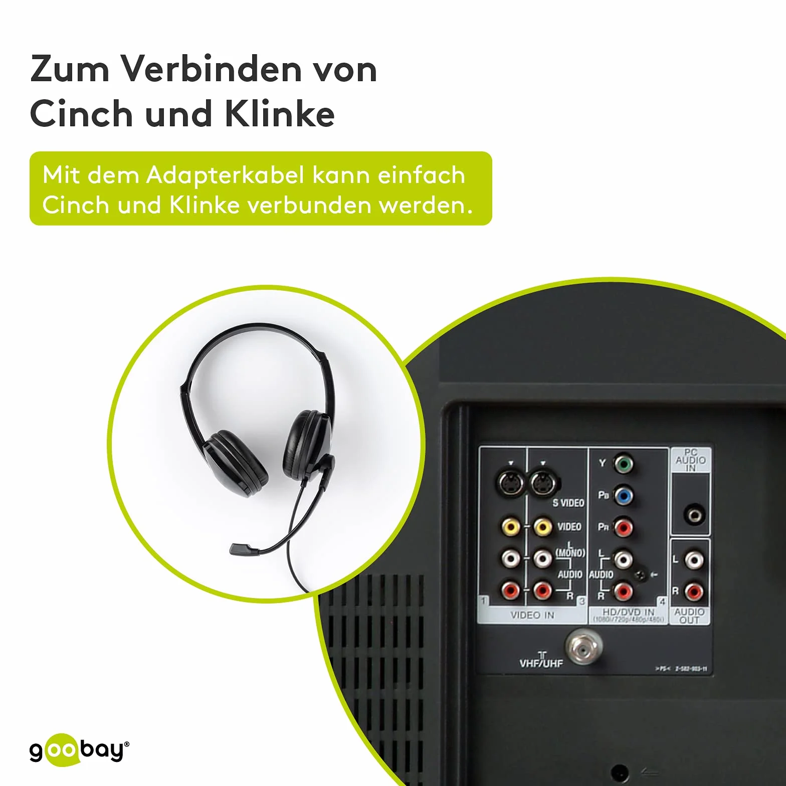 Goobay 50092 kabel audio jack 3,5 mm na adapter cinch, 3,5 mm gniazdo AUX na wtyk cinch (L/R), 0,2 m
