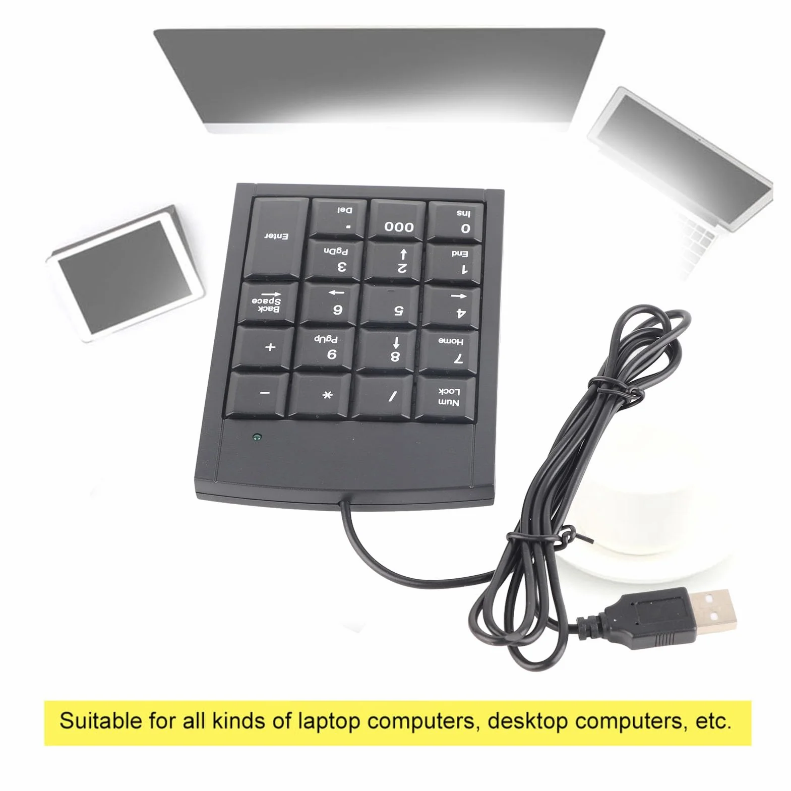 Mini klawiatura cyfrowa USB, dodatkowa klawiatura cyfrowa 19 klawiszy USB do laptopa PC, czarna