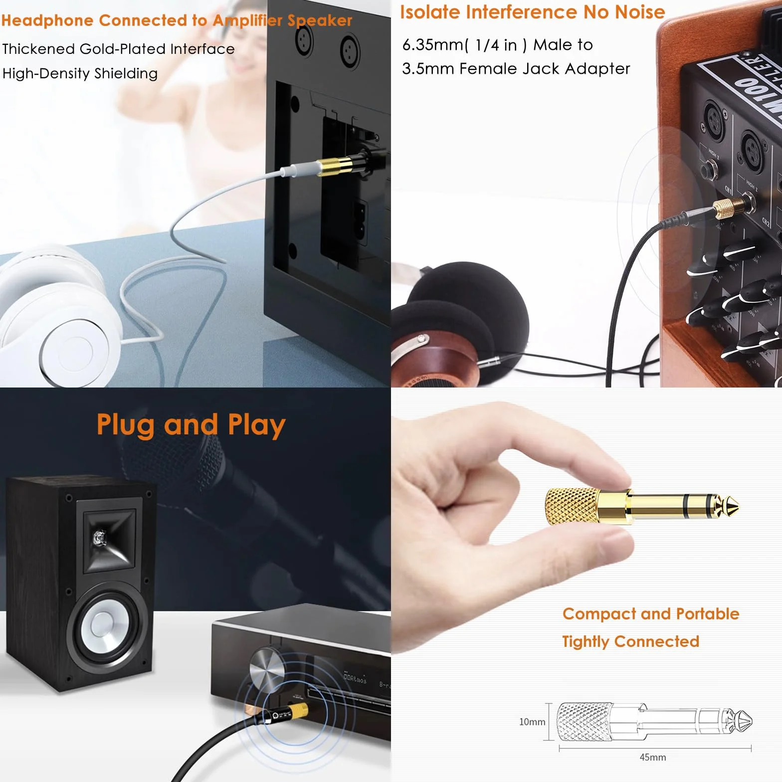 Mepsies Adapter słuchawkowy 6,35mm na 3,5mm TRS Stereo Audio Jack 4 sztuki