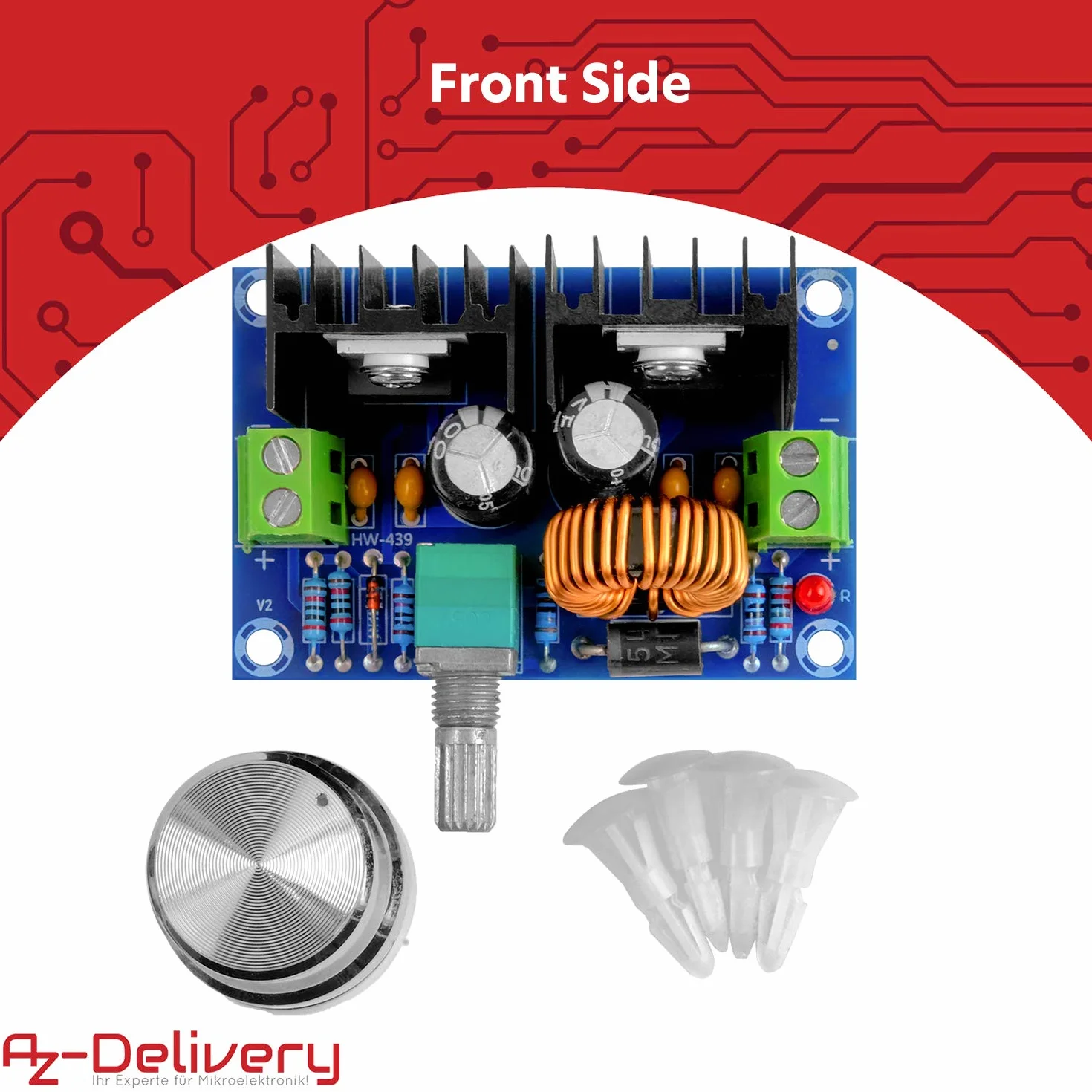 AZDelivery XL4016E1 DC-DC Step Down Buck Converter Regulowany 4-40V do 1.25-36V 8A PWM XH-M401 kompatybilny z Arduino