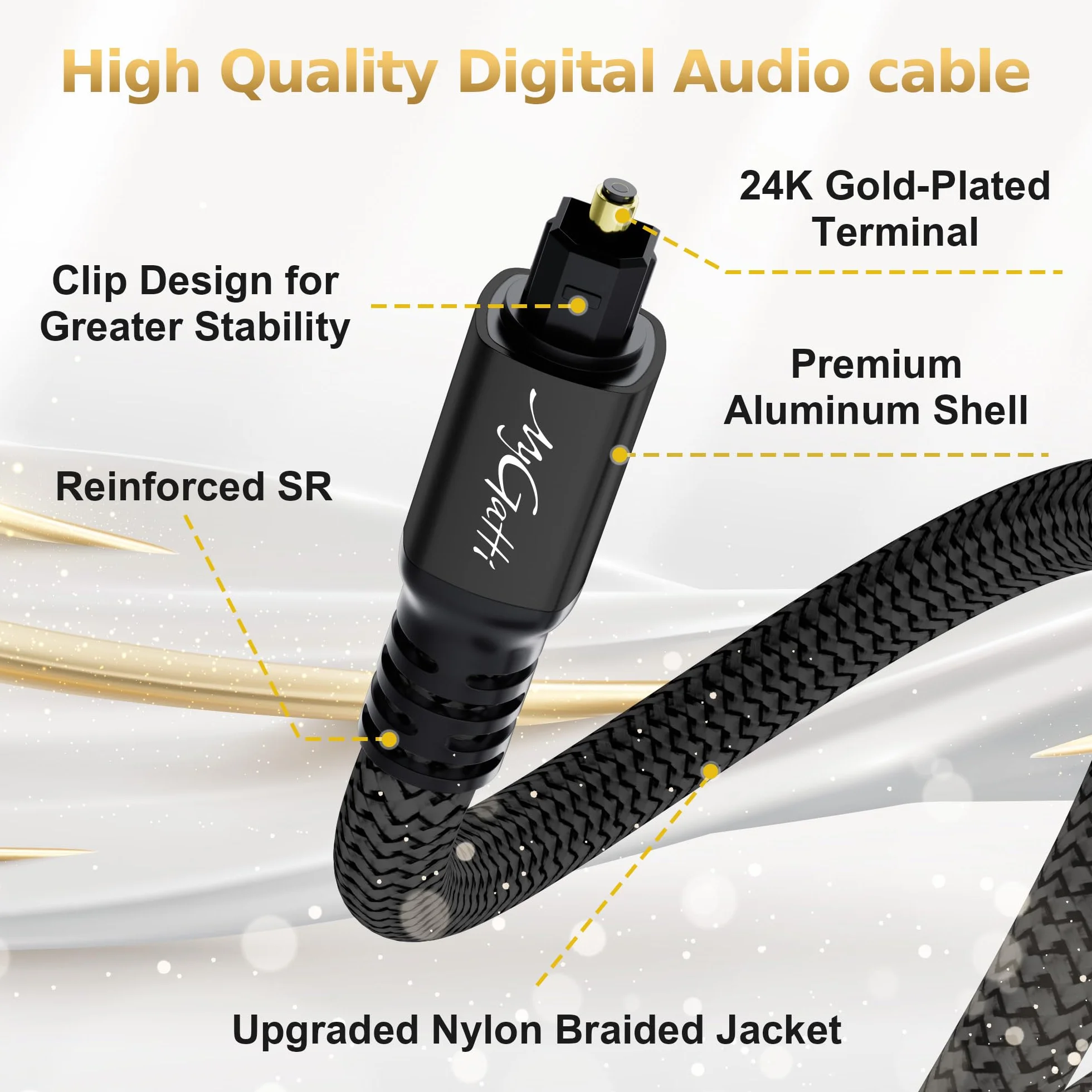 Toslink optyczny kabel audio 1,5 m, optyczny kabel cyfrowy (nylonowy, S/PDIF, bezstratna jakość dźwięku), kabel optyczny do kina domowego, soundbaru, PS4/Xbox One, TV itd. + 5 opasek kablowych