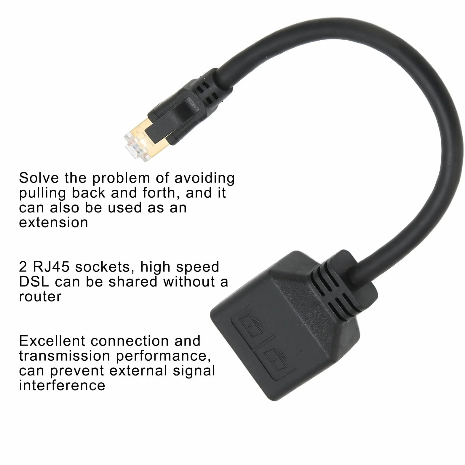 Rozdzielacz RJ45, Rozgałęźnik Sieci RJ45 od 1 do 2 Portów Ethernet, Rozdzielacz Kabla Sieciowego CAT8 do Domowego Biura
