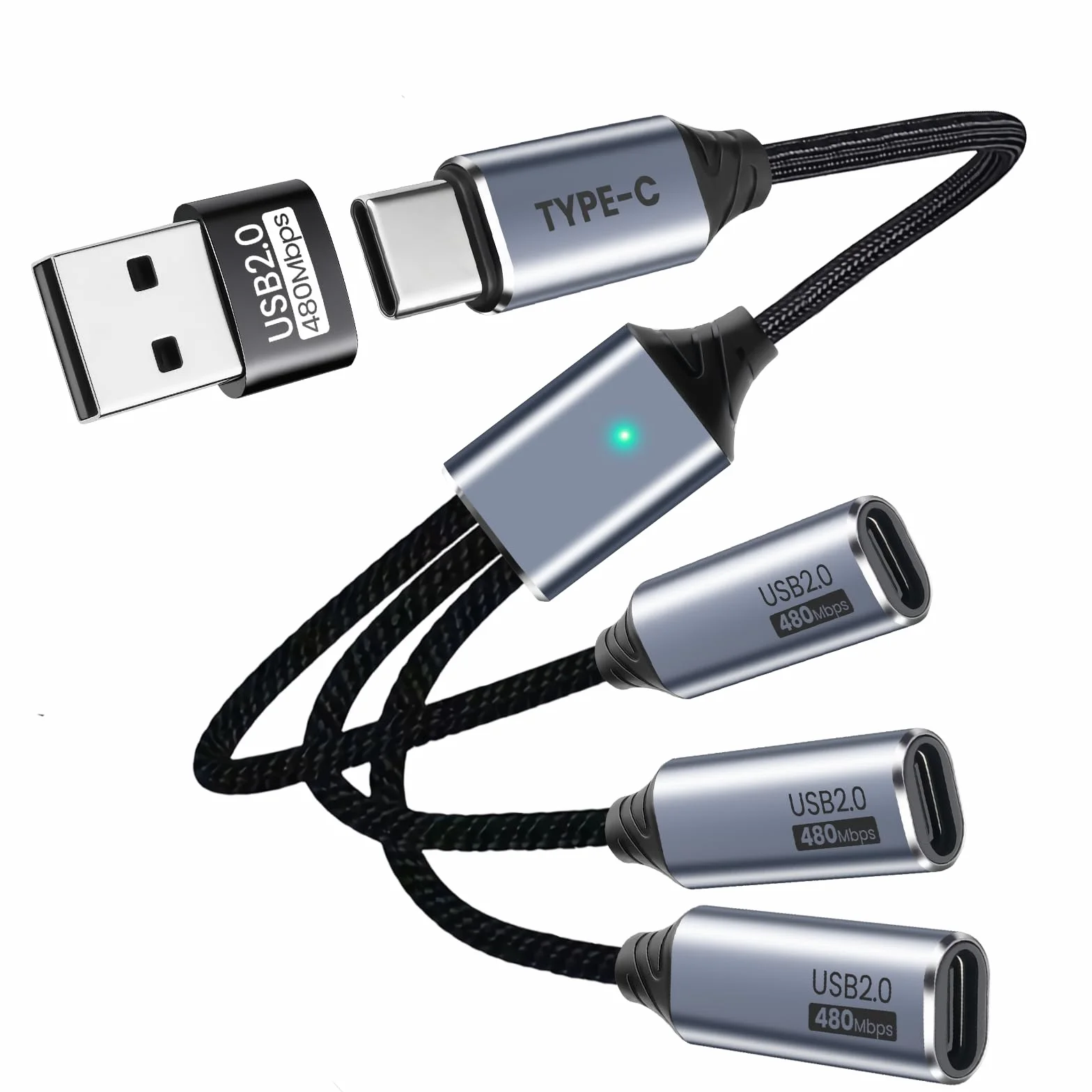 Rozdzielacz USB C, 3-portowy z adapterem USB do przesyłania danych, rozdzielacz USB-C do ładowania, męski na żeński kabel typu C, kompatybilny ze smartfonem, komputerem, pendrivem, klawiaturą