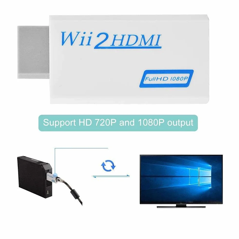 Konwerter Wii na HDMI, mini przenośny adapter Wii HDMI z wyjściem wideo 1080 P / 720 P HD i wyjściem audio 3,5 mm