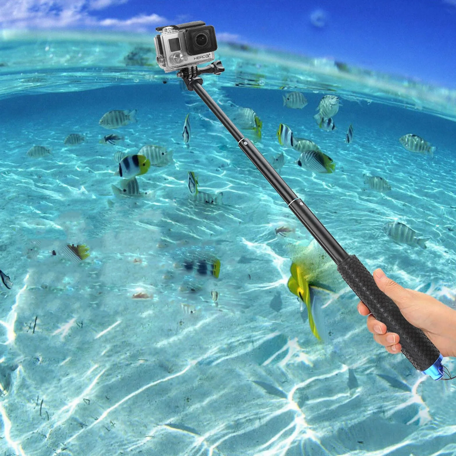 Drążek teleskopowy, kijek do selfie do kamery Gopro, Selfie Stick Action Cam, 19 drążków przedłużających, statyw jednonożny do GoPro Hero 12/11/10/9/8/7 DJI Osmo Action Black SJCAM Xiaomi