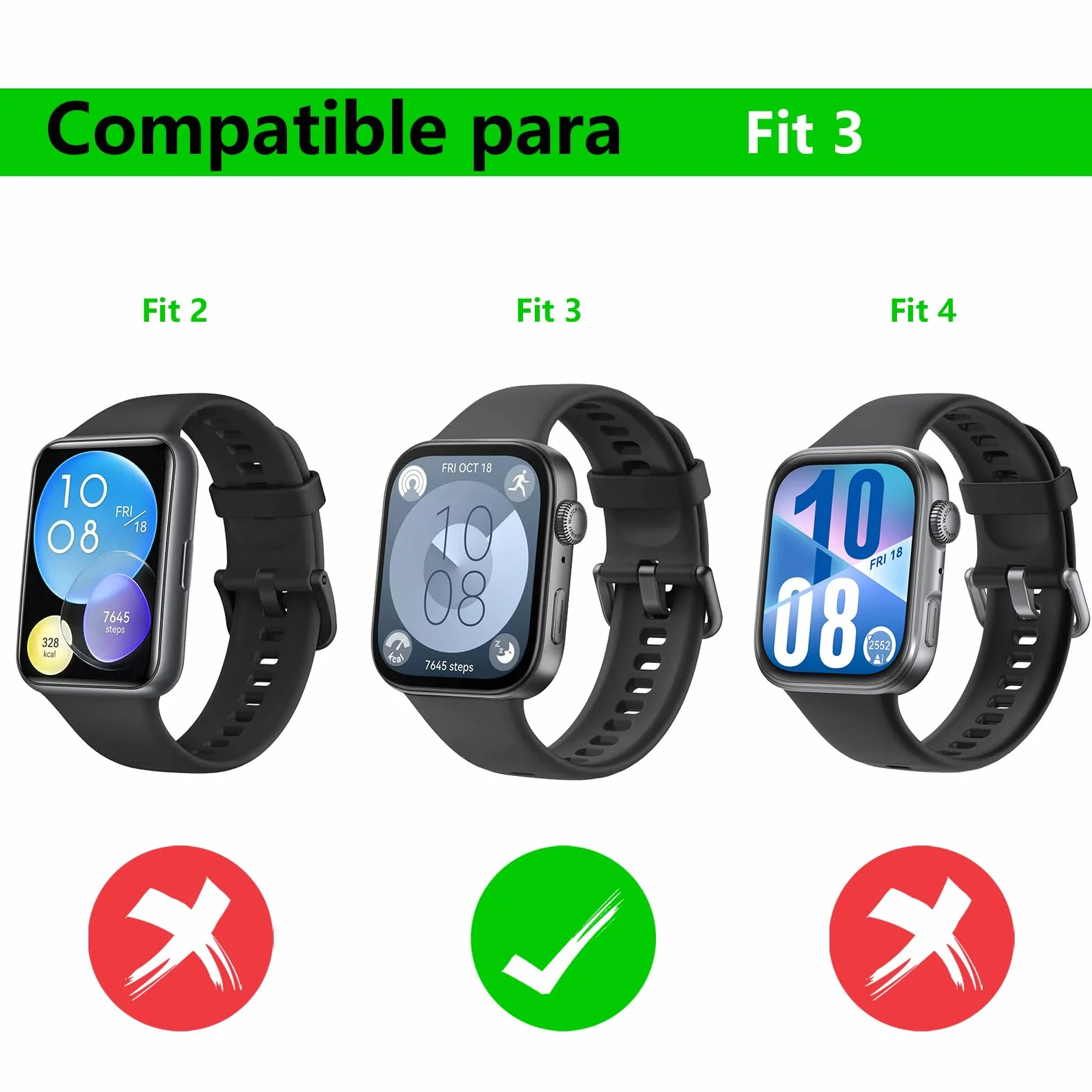 WD&CD Etui kompatybilne z Huawei Watch Fit 3 [2 sztuki], etui ochronne z TPU z folią ochronną na wyświetlacz, kompatybilne z Huawei Watch Fit 3, przezroczyste, czarne, srebrne i różowe