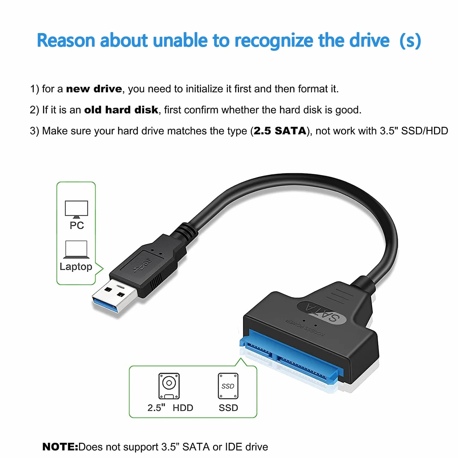 Kabel SATA na USB 3.0 Adapter do dysku twardego 2,5" SSD/HDD