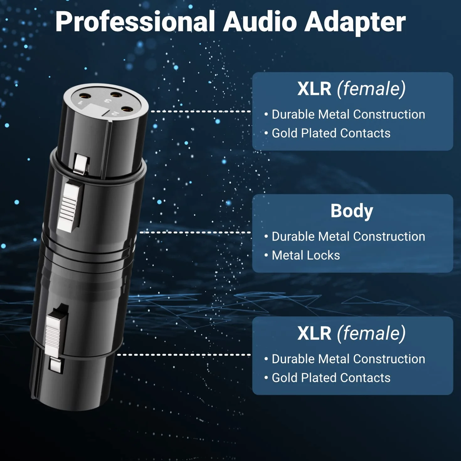 deleyCON Adapter Audio XLR - Złącze Sprzęgające Żeńskie na Żeńskie dla 3-Pin Głośnika, Mikrofonu, Miksera, Instrumentu Muzycznego w Studiu Nagrań