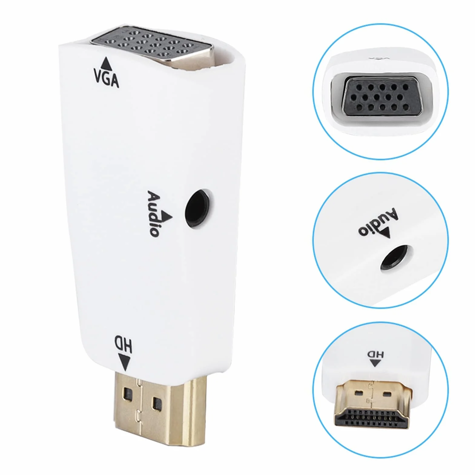 Konwerter Adaptera HDMI na Vga z Kablem Typu Jack Audio 3,5 Mm Adapter HDMI na Vga Adaptery Hdmi-na-Vga Adapter Konwertera Hdmi-żeński na Vga HD 1080P z Kablem Wyjściowym Audio