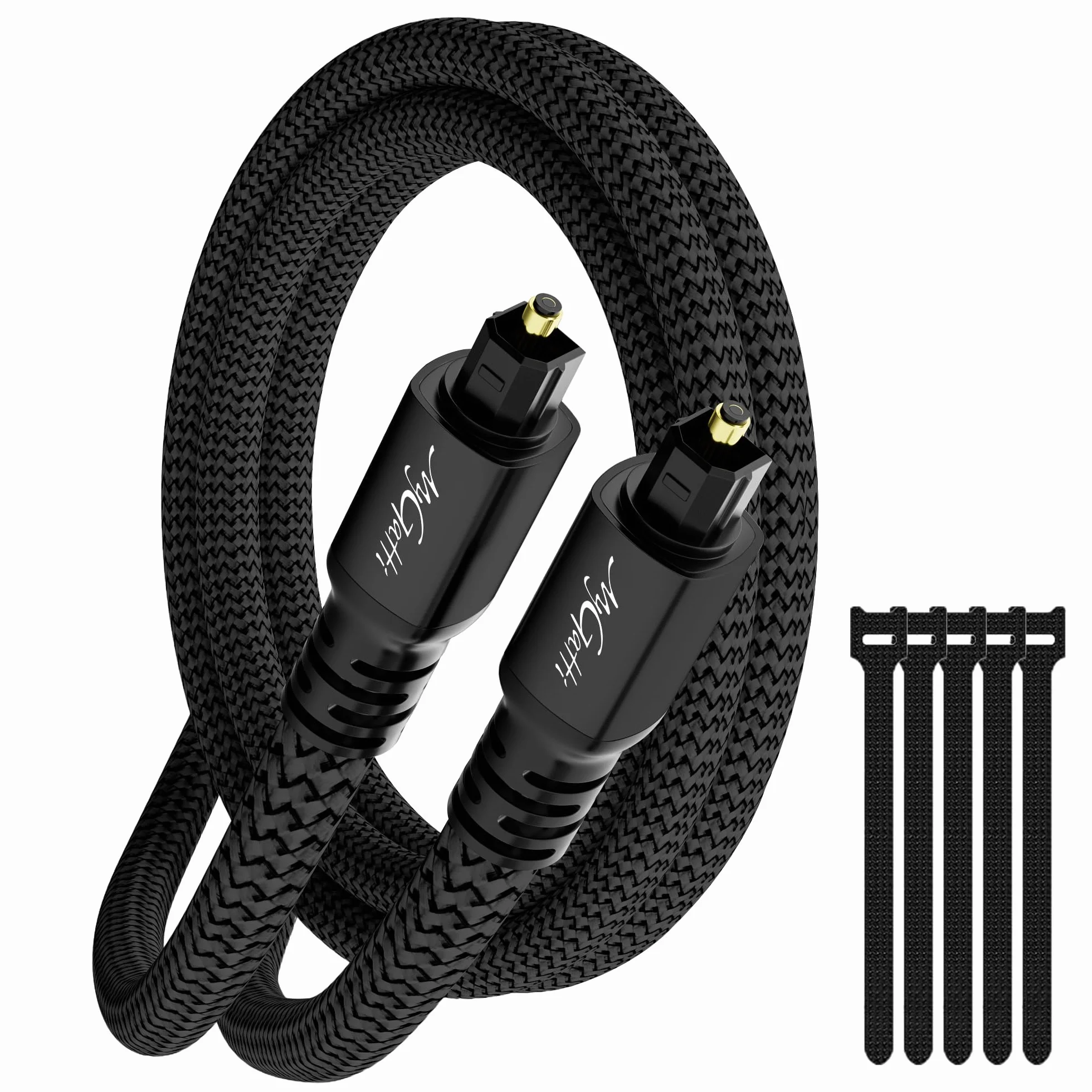 Toslink optyczny kabel audio 1,5 m, optyczny kabel cyfrowy (nylonowy, S/PDIF, bezstratna jakość dźwięku), kabel optyczny do kina domowego, soundbaru, PS4/Xbox One, TV itd. + 5 opasek kablowych