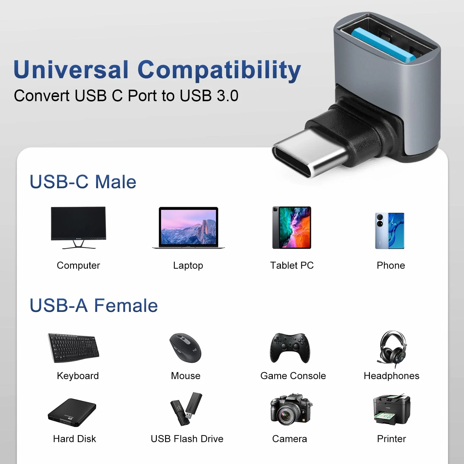 90 stopni adapter USB C na USB 3.1 OTG (2 sztuki), prostokątna wtyczka USB C typu C na gniazdo USB, transmisja danych 10 G do smartfona, tabletu, laptopa
