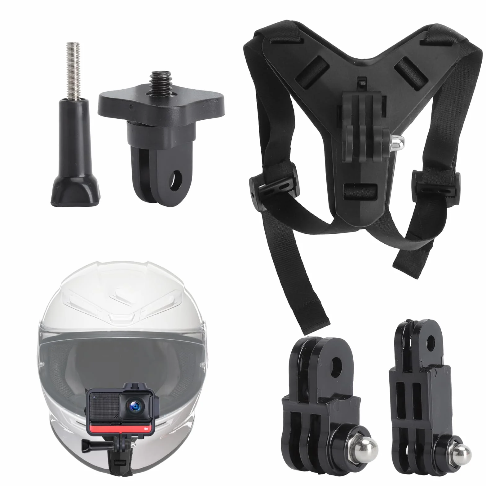 Uchwyt na kask motocyklowy do kamery akcji, stabilny uchwyt z paskiem podbródkowym do nagrań POV – kompatybilny z GoPro Insta360 X5 Osmo Action Insta 360 uchwyt na kask do motocykla, roweru
