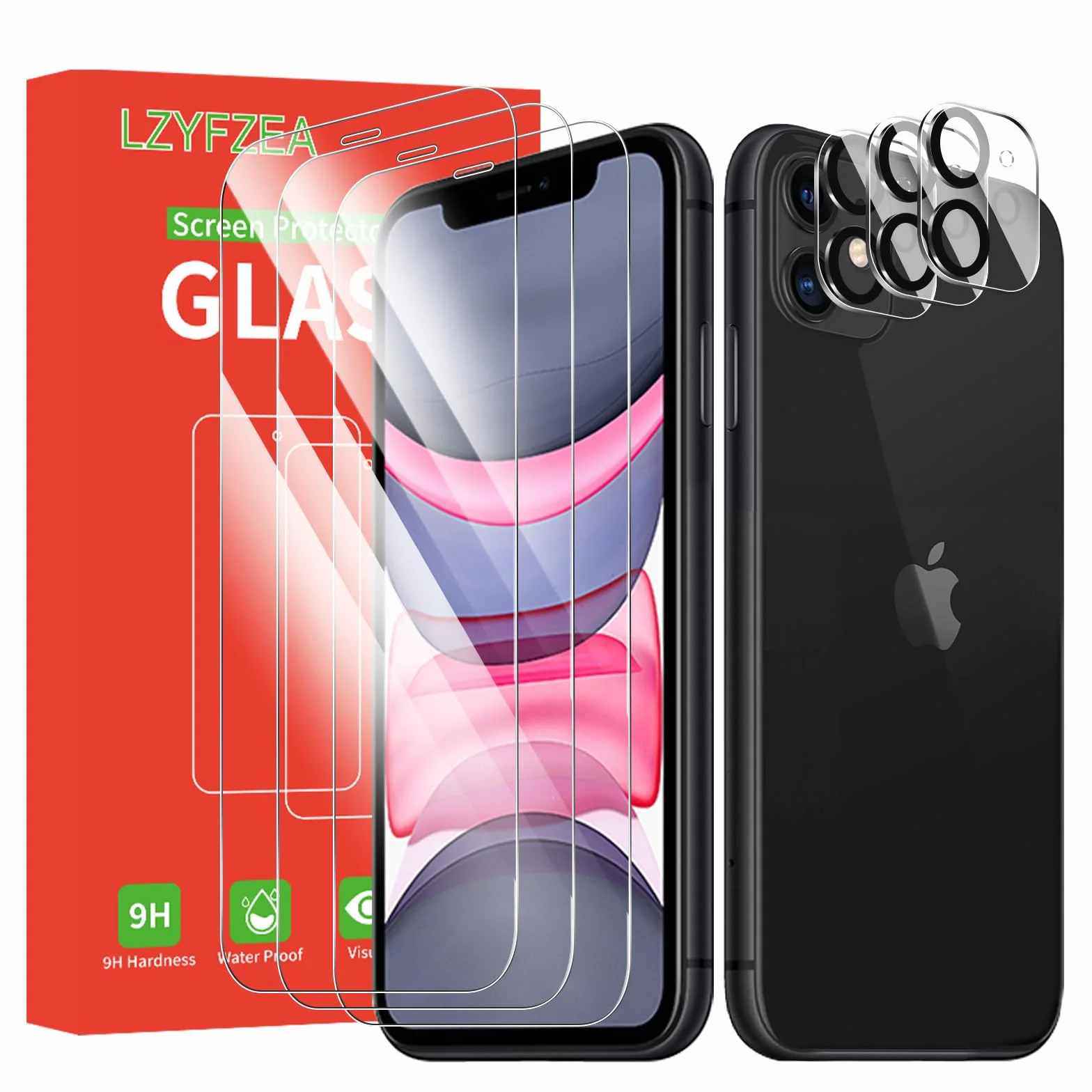 Szkło hartowane 9H do iPhone 11, przezroczyste HD, odporne na zarysowania, zestaw 3 sztuk + 3 osłony aparatu
