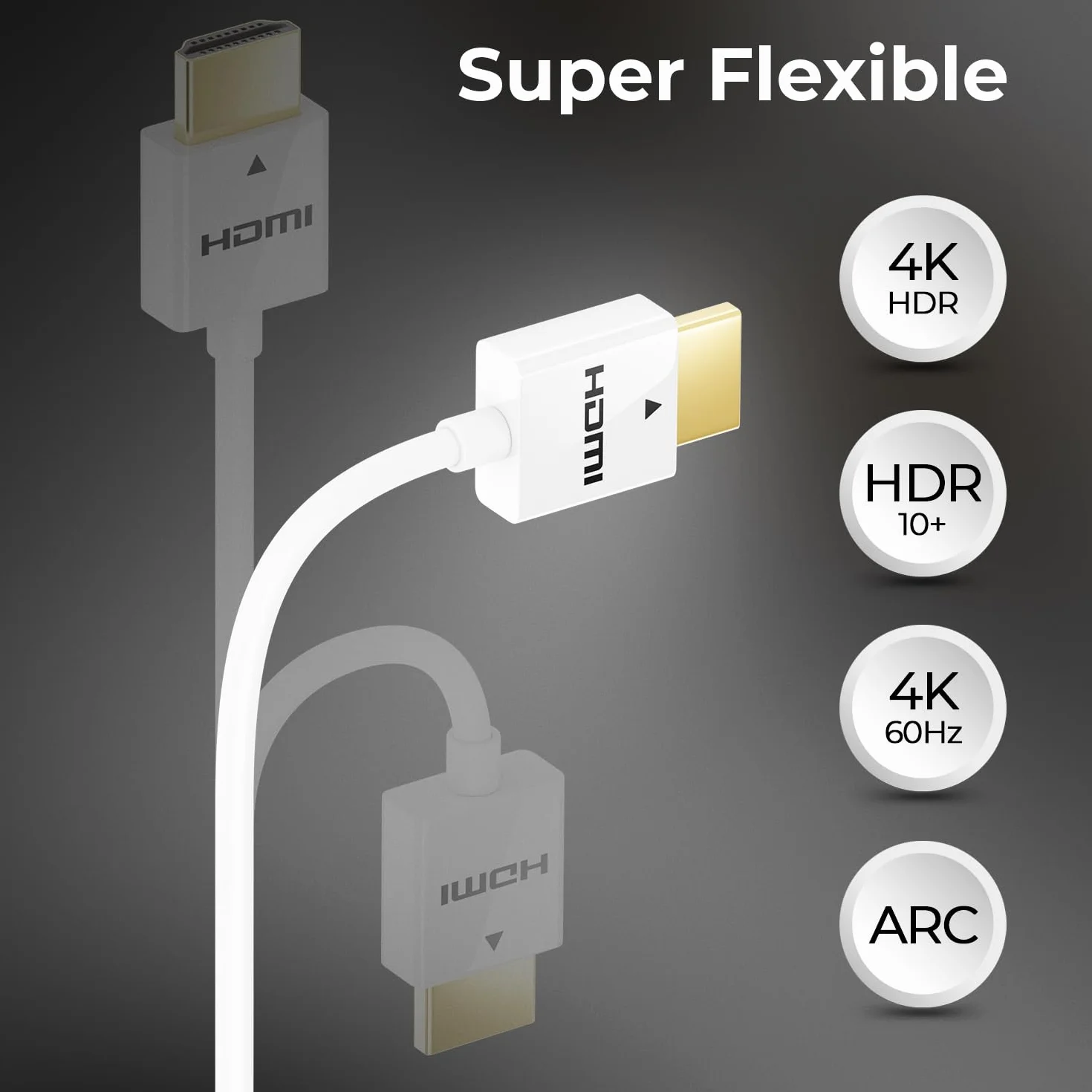 deleyCON 2m 4K HDMI 2.0 Kabel Slim (Mały i Elastyczny Kabel HDMI) - 1080P 2160P UHD ARC HDR 3D do TV, Monitora, Projektora, Laptopa, Notebooka, PC, Komputera, PS4, PS5, XBOX - Biały
