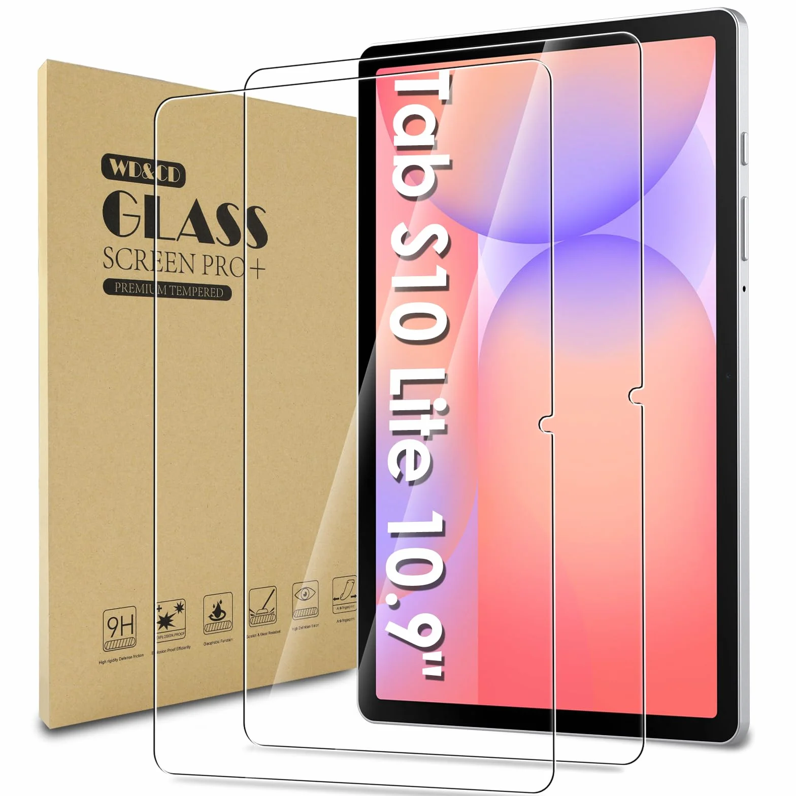 WD&CD 2 sztuki kompatybilny z Samsung Galaxy Tab S10 Lite 10.9/S10 FE /S9 FE/S9/S8 inch, szkło hartowane wysokiej rozdzielczości kompatybilne z Doogee Tab A9/A9Pro 10,1 cala