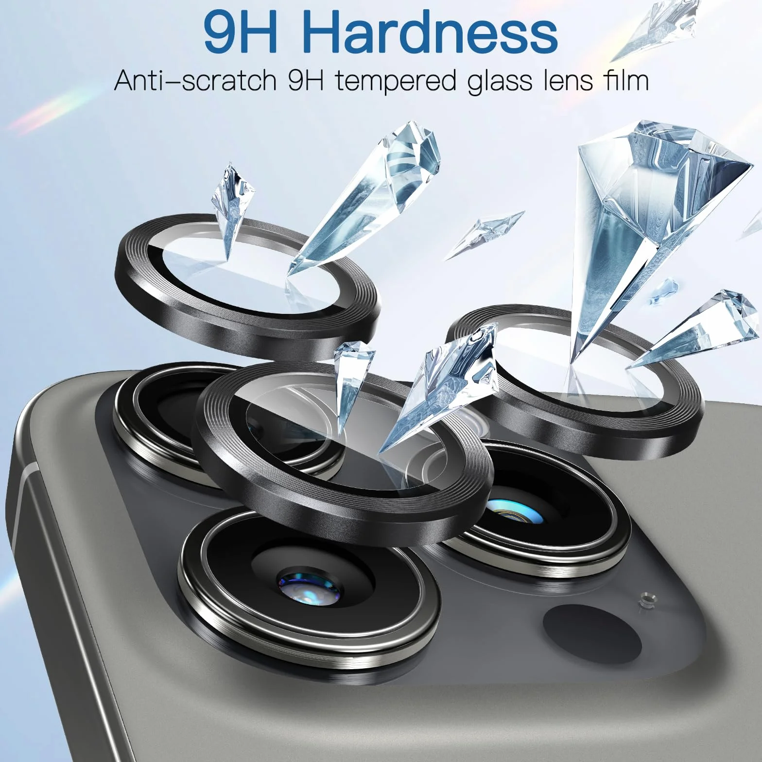 Ochrona obiektywu aparatu iPhone 15 Pro/15 Pro Max, aluminiowy pierścień 3D, szkło hartowane 9H, ochrona 360 stopni, czystość HD (czarna)