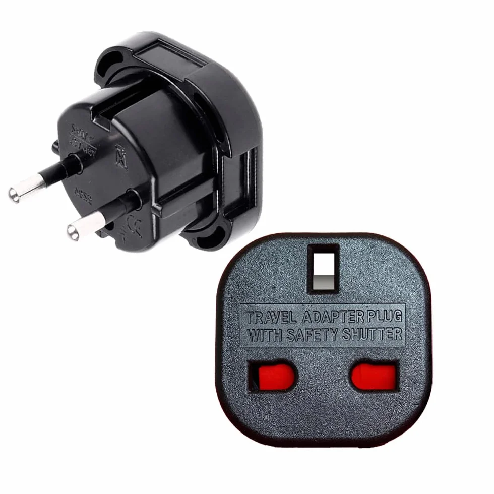 OcioDual 2x Adapter wtyczki brytyjskiej, adapter wtyczki brytyjskiej do europejskiej, wtyczka typu G, konwerter 3-stykowy z Anglii na 2-stykowy z Europy z blokadą, czarny