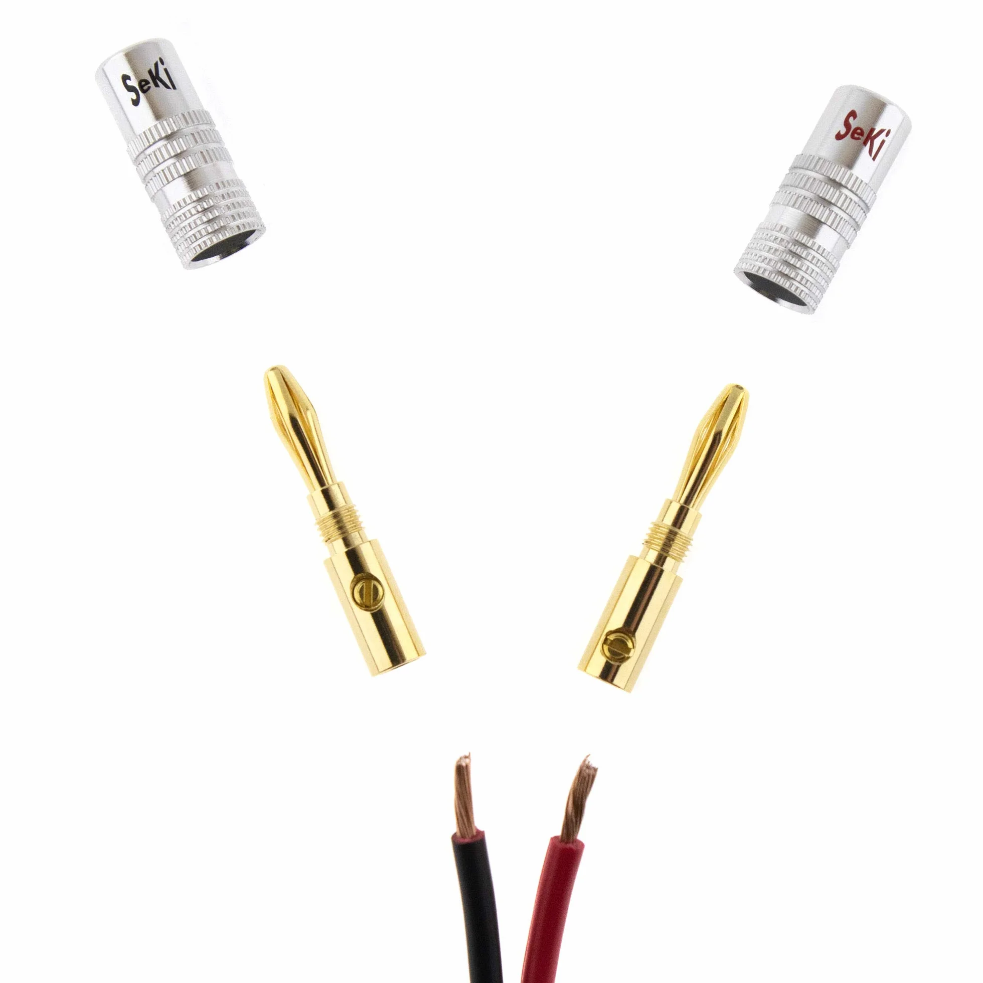 SeKi 2 x wtyk bananowy 24 K pozłacany do kabla głośnika do 6 mm² z kodowaniem kolorowym (czerwony i czarny) do podłączenia kabla do urządzeń HiFi, stopni wyjściowych, odbiorników AV, wzmacniaczy i wieży stereo