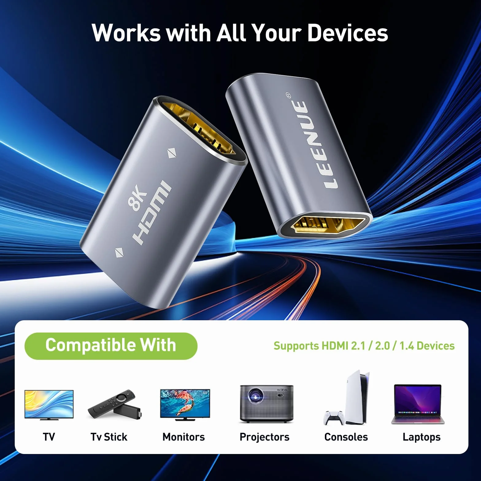 Aluminiowy adapter HDMI 2.1 złącze żeńskie żeńskie 8K 60Hz 4K 120Hz 2 sztuki