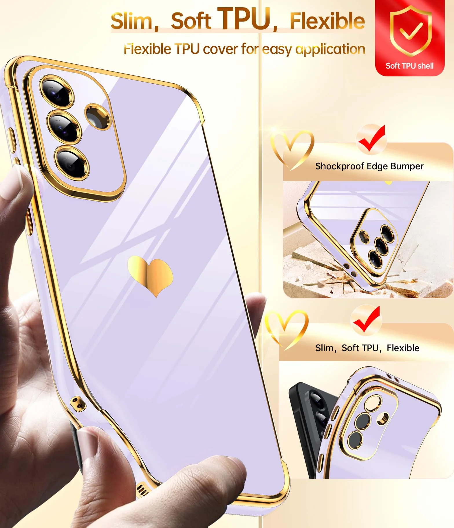 LeYi Etui do Samsung Galaxy A56 5G etui ze szkła hartowanego [2 paczki], miłość serce zderzak miękki silikon TPU cienki futerał ochronny na aparat do Samsung A56 kobiety, fioletowy
