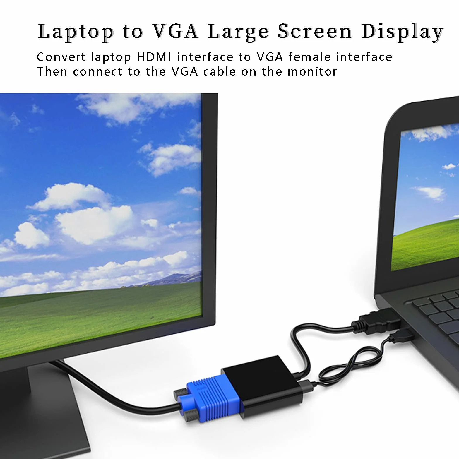 Jsdoin 1080P Active HDTV adapter HDMI na VGA (męski na żeński) konwerter z dźwiękiem do komputera, monitora, projektora, HDTV, Xbox (czarny1)