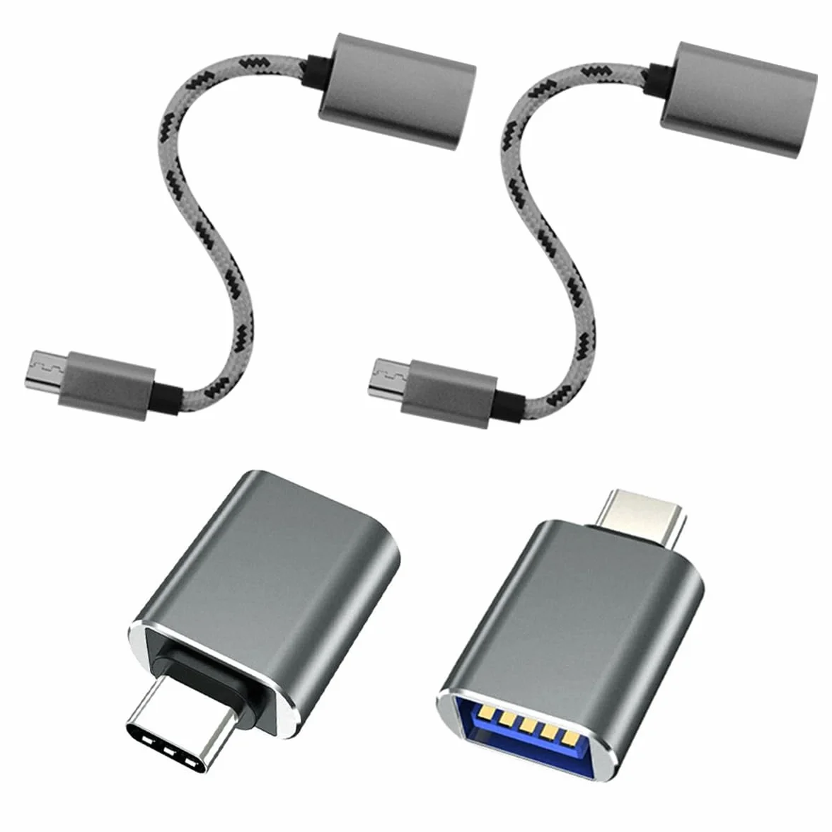 Adapter USB C na USB (4 Sztuki), USB-C męski na USB-A żeński, Adapter OTG Kompatybilny z MacBook, iPhone 17/16/15, iPad, Samsung Galaxy S25 S24 S23 A56 A36 A16 A15, Smartfon, Tablet, Laptop (Szary)