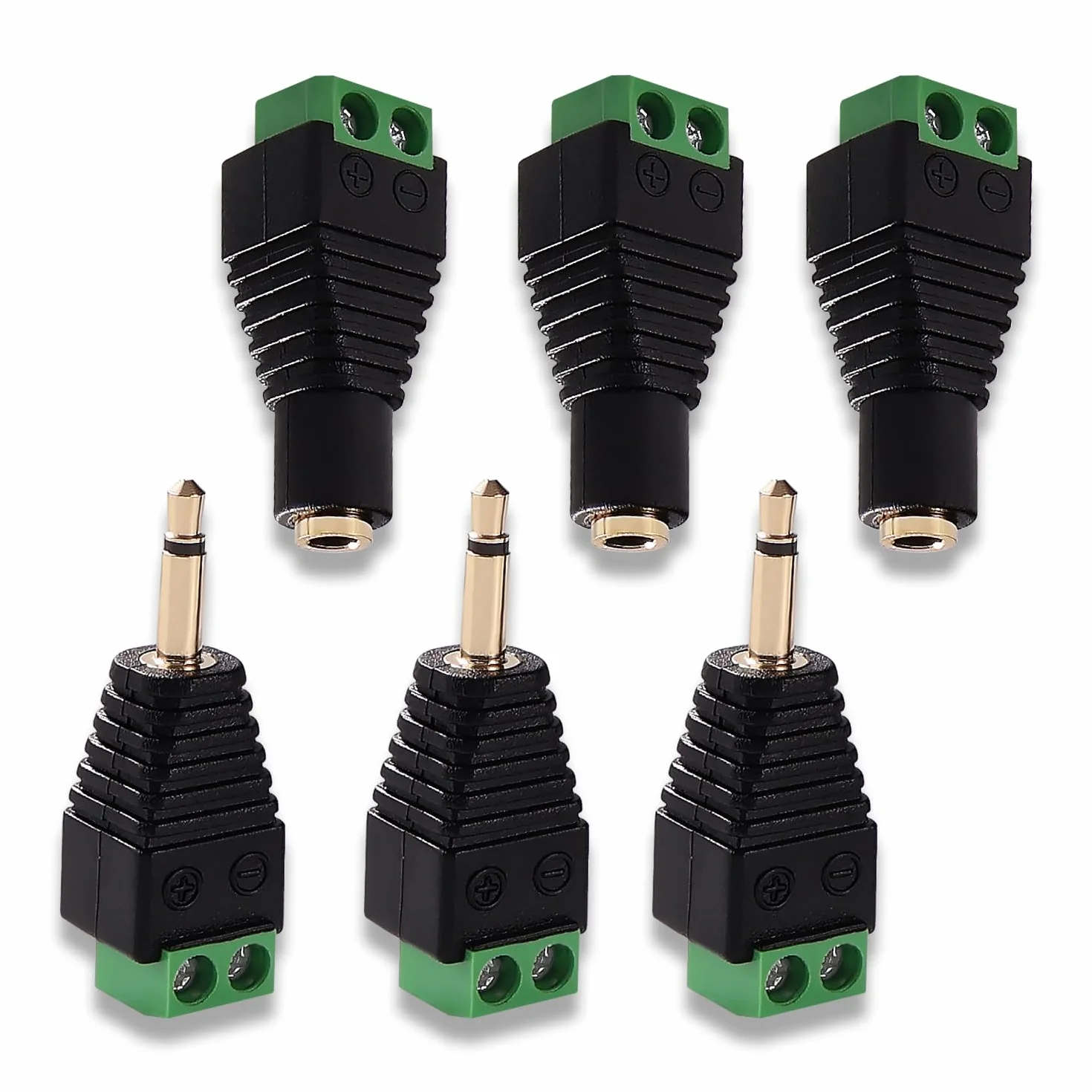 6 Sztuk 3.5mm TS Mono Męski/Żeński to 2-Stykowy Zacisk Śrubowy Adapter Konwertera, Adapter Konwertera AUX Headphone Balun bez lutowania ze Śrubokrętem