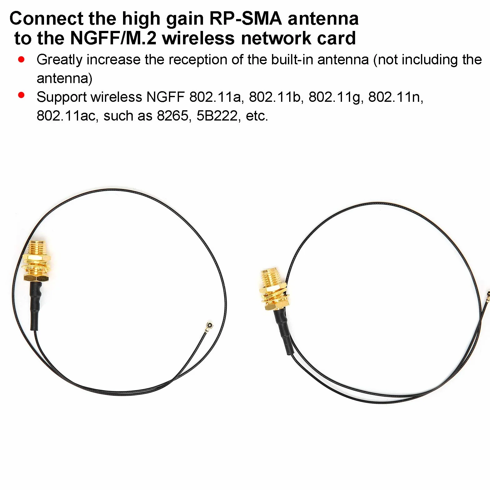 Kabel żeński 4 do RP-SMA, 2 szt. Kabel żeński 4 RP-SMA do Anteny Zewnętrznej M.2 WiFi Bluetooth